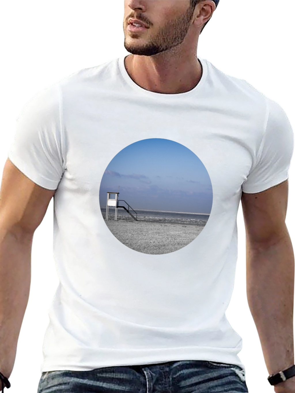 Beach View Graphic Tee - Black Cotton T-Shirt
