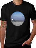 Beach View Graphic Tee - Black Cotton T-Shirt
