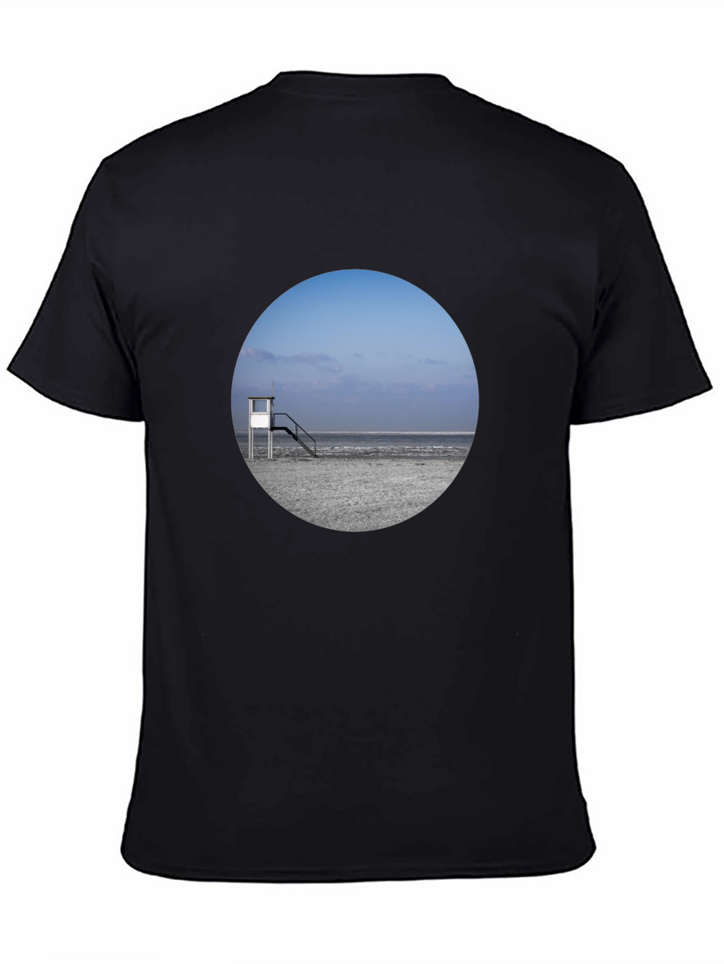 Beach View Graphic Tee - Black Cotton T-Shirt