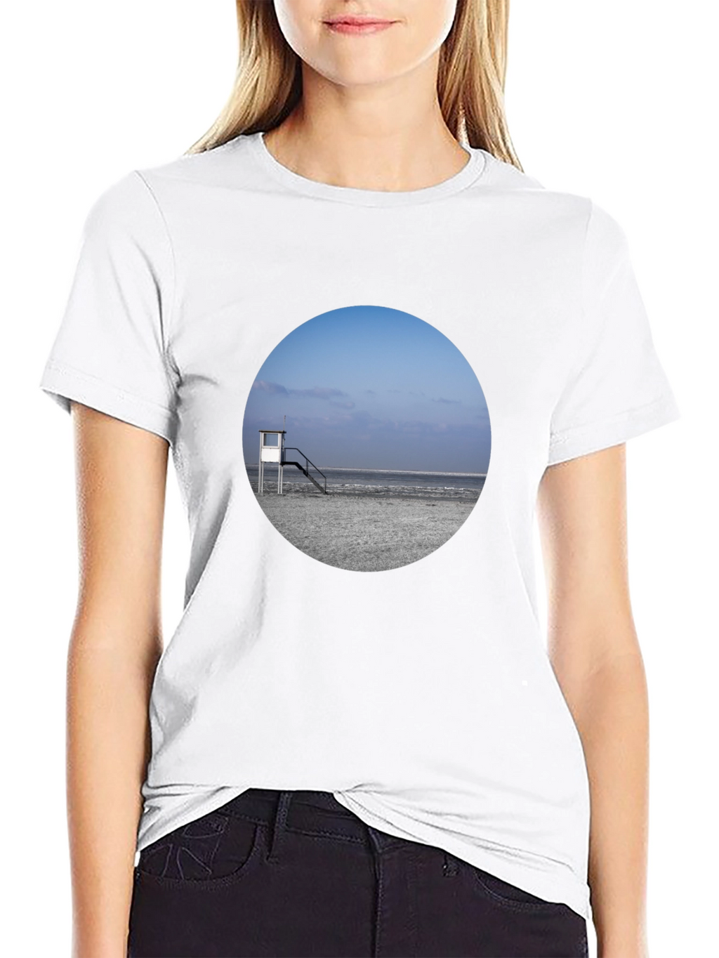 Beach View Graphic Tee - Black Cotton T-Shirt