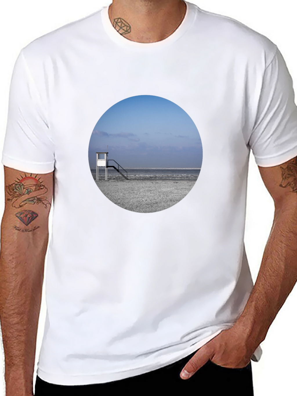 Beach View Graphic Tee - Black Cotton T-Shirt