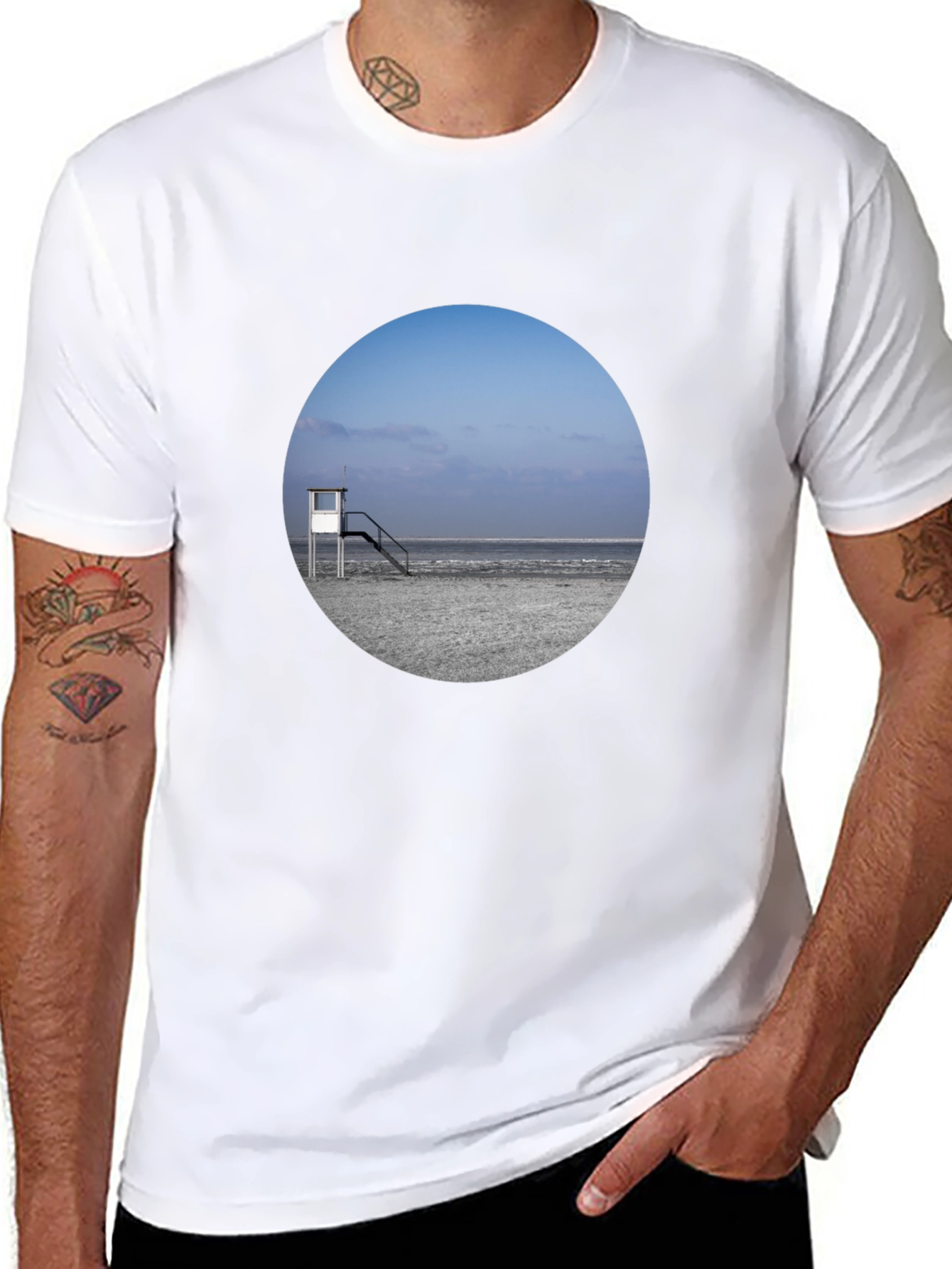 Beach View Graphic Tee - Black Cotton T-Shirt
