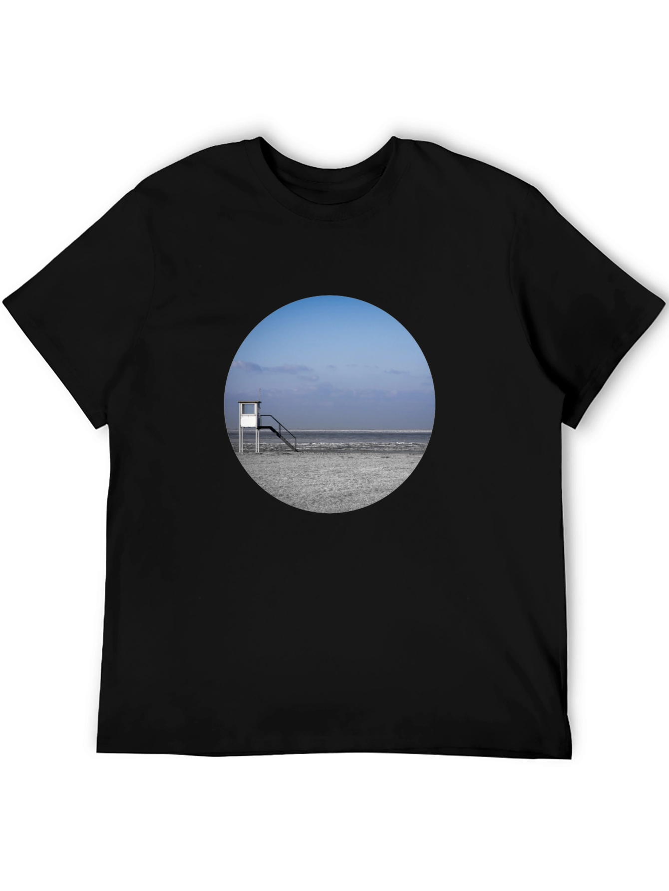 Beach View Graphic Tee - Black Cotton T-Shirt