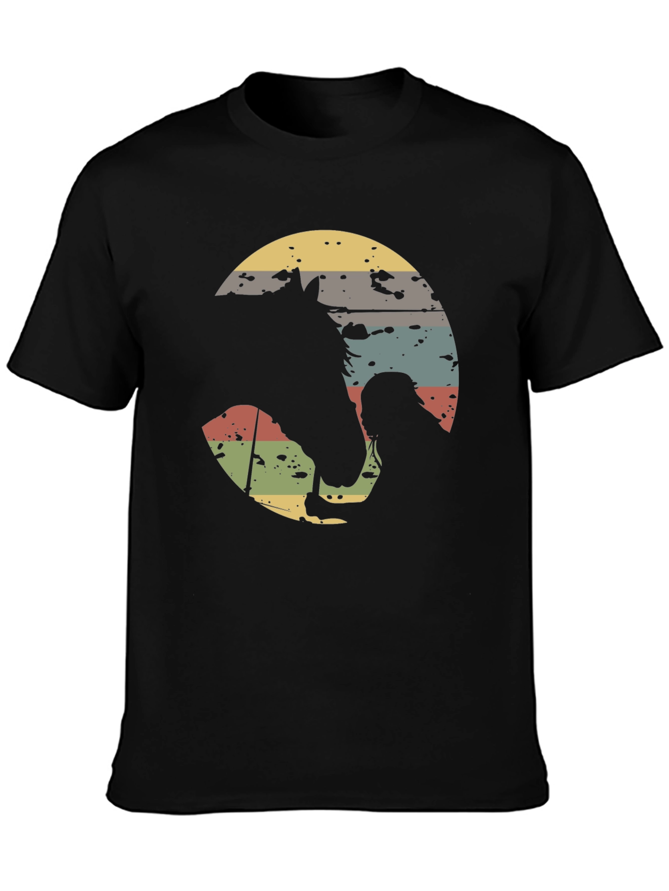 Retro Horse and Rider Graphic Tee - Black Cotton T-Shirt