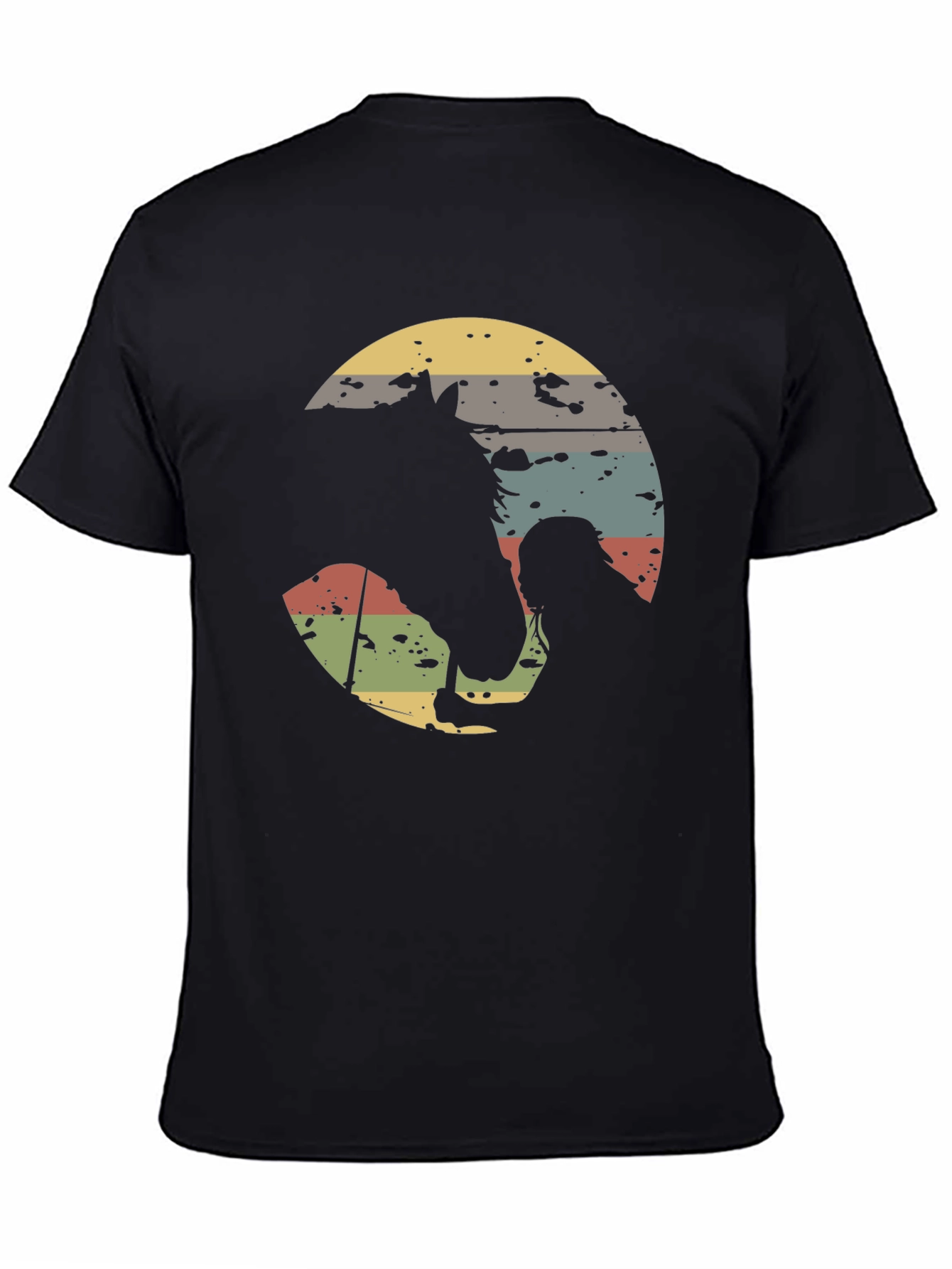 Retro Horse and Rider Graphic Tee - Black Cotton T-Shirt