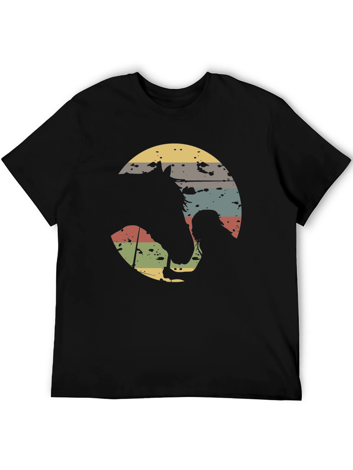 Retro Horse and Rider Graphic Tee - Black Cotton T-Shirt