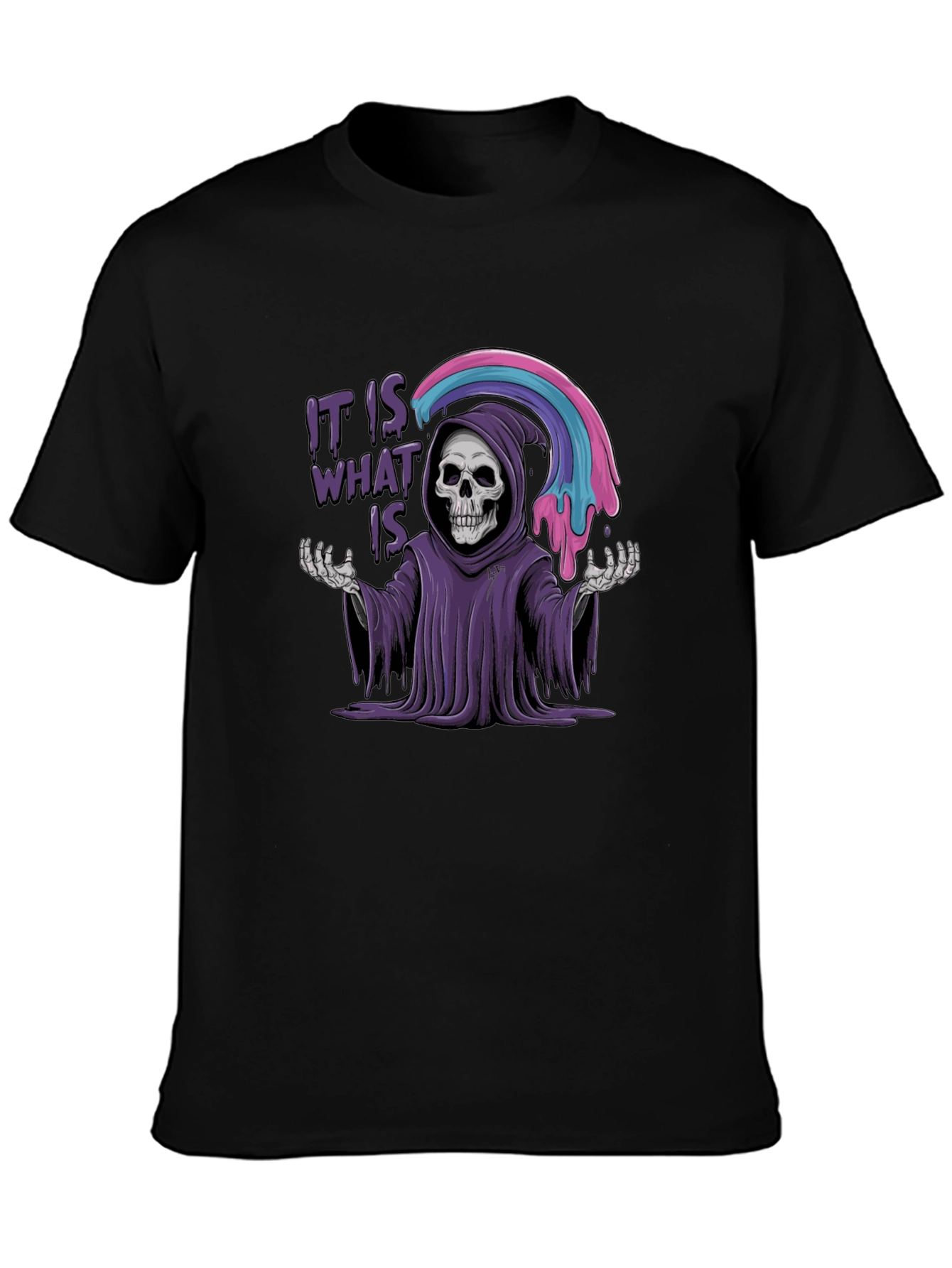 It Is What It Is Grim Reaper Rainbow Graphic T-Shirt