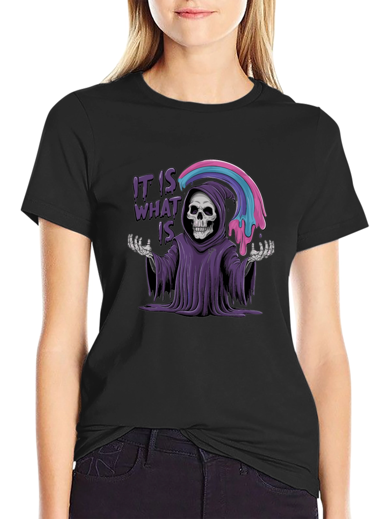 It Is What It Is Grim Reaper Rainbow Graphic T-Shirt