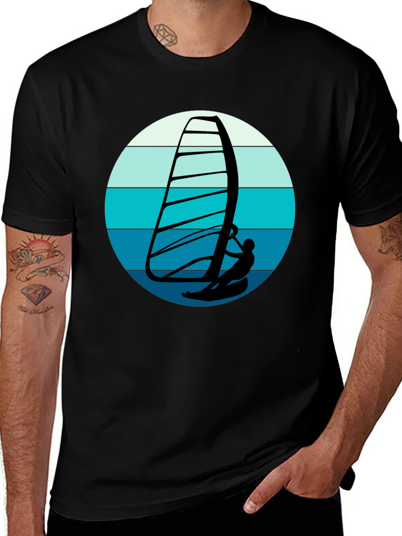 Windsurfer Graphic Tee - Black Cotton Comfort