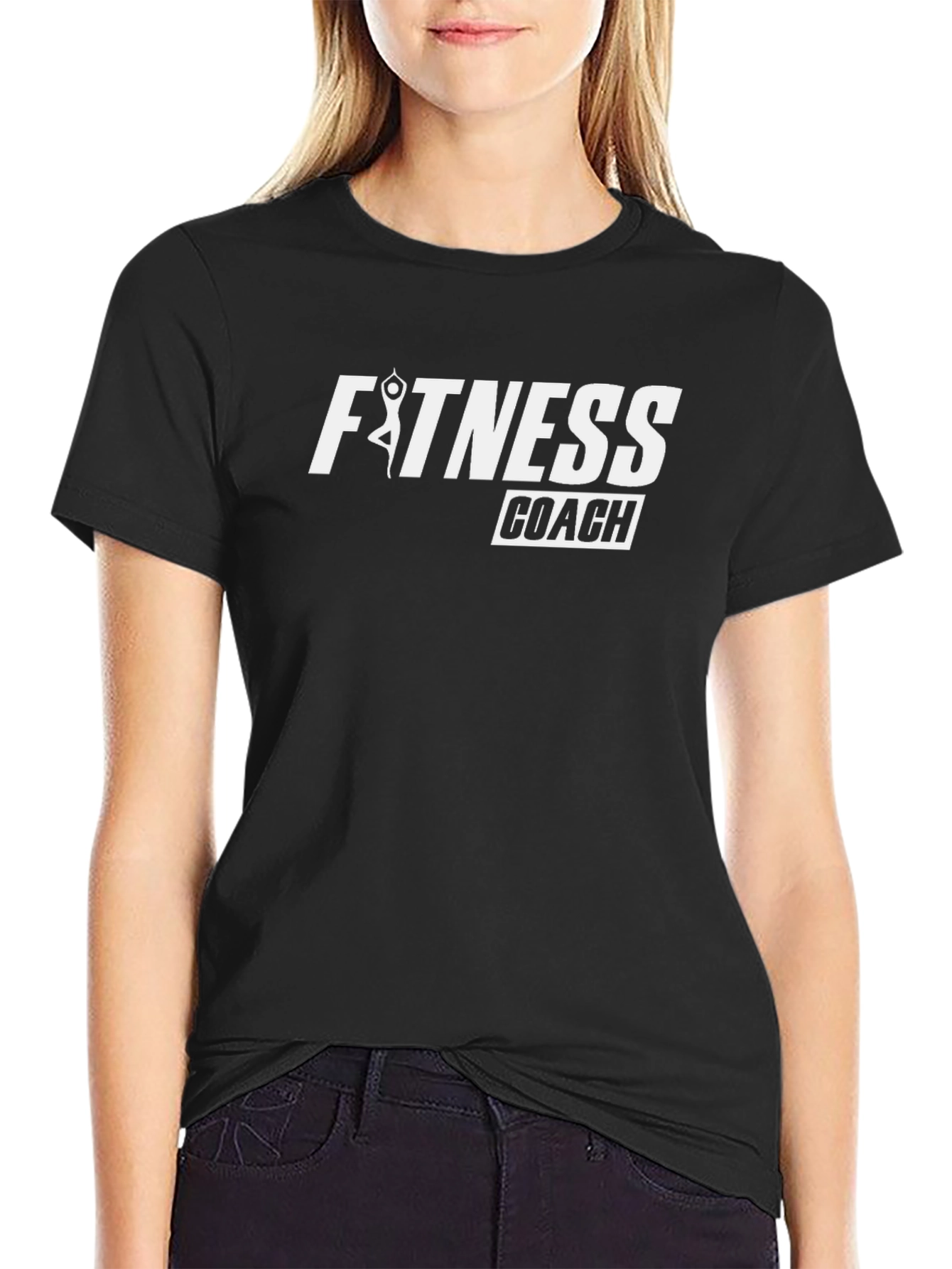 Fitness Coach Black T-Shirt - Yoga Design