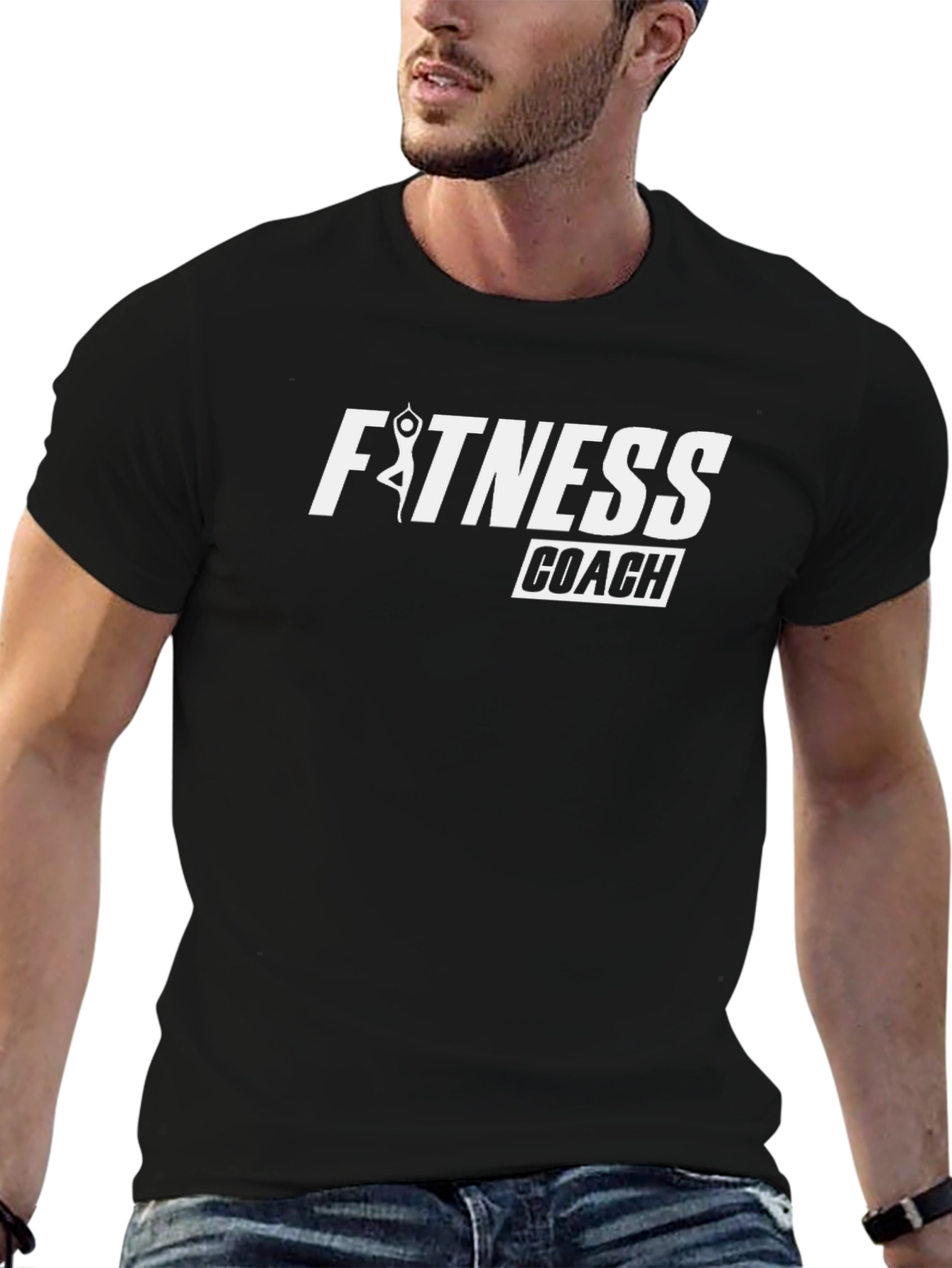 Fitness Coach Black T-Shirt - Yoga Design