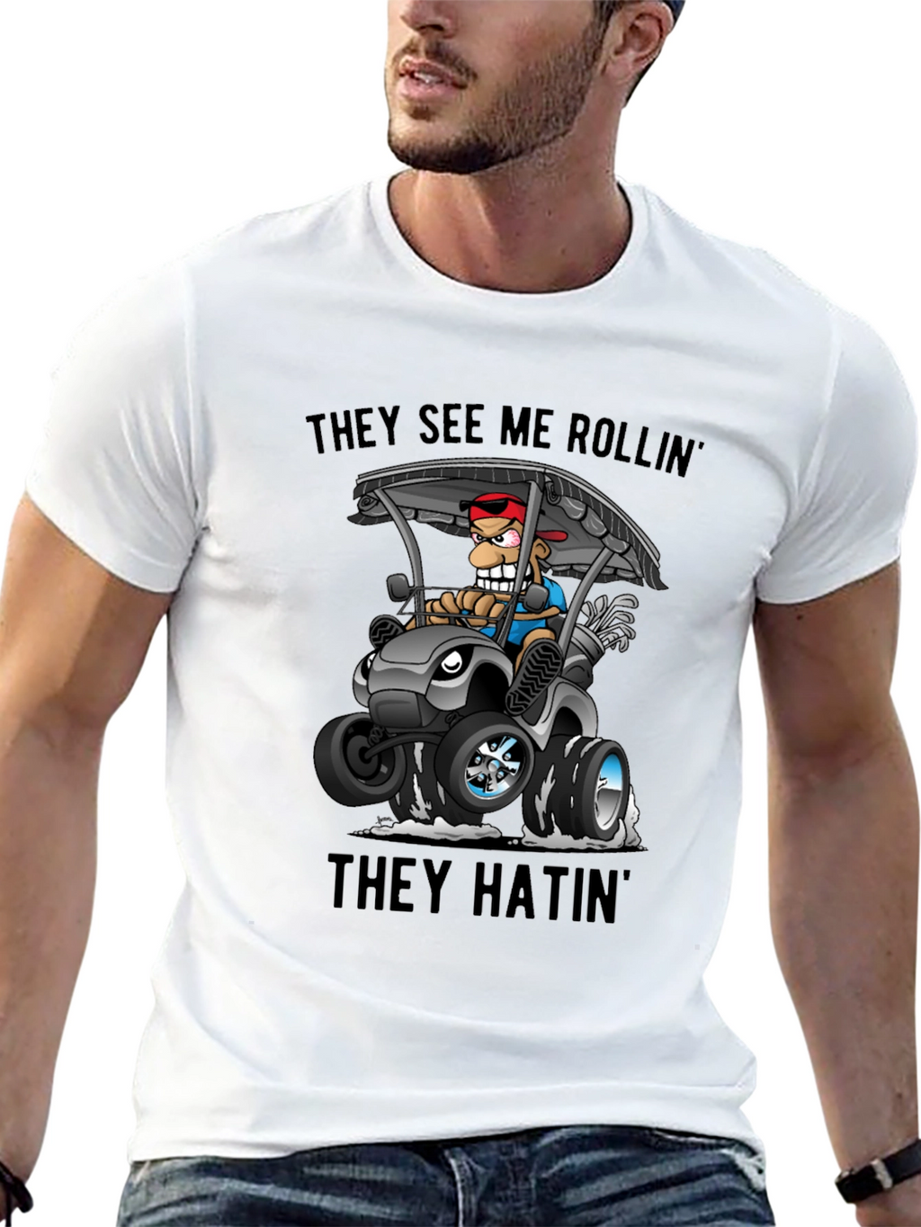 Golf Cart Cartoon Tee: They See Me Rollin