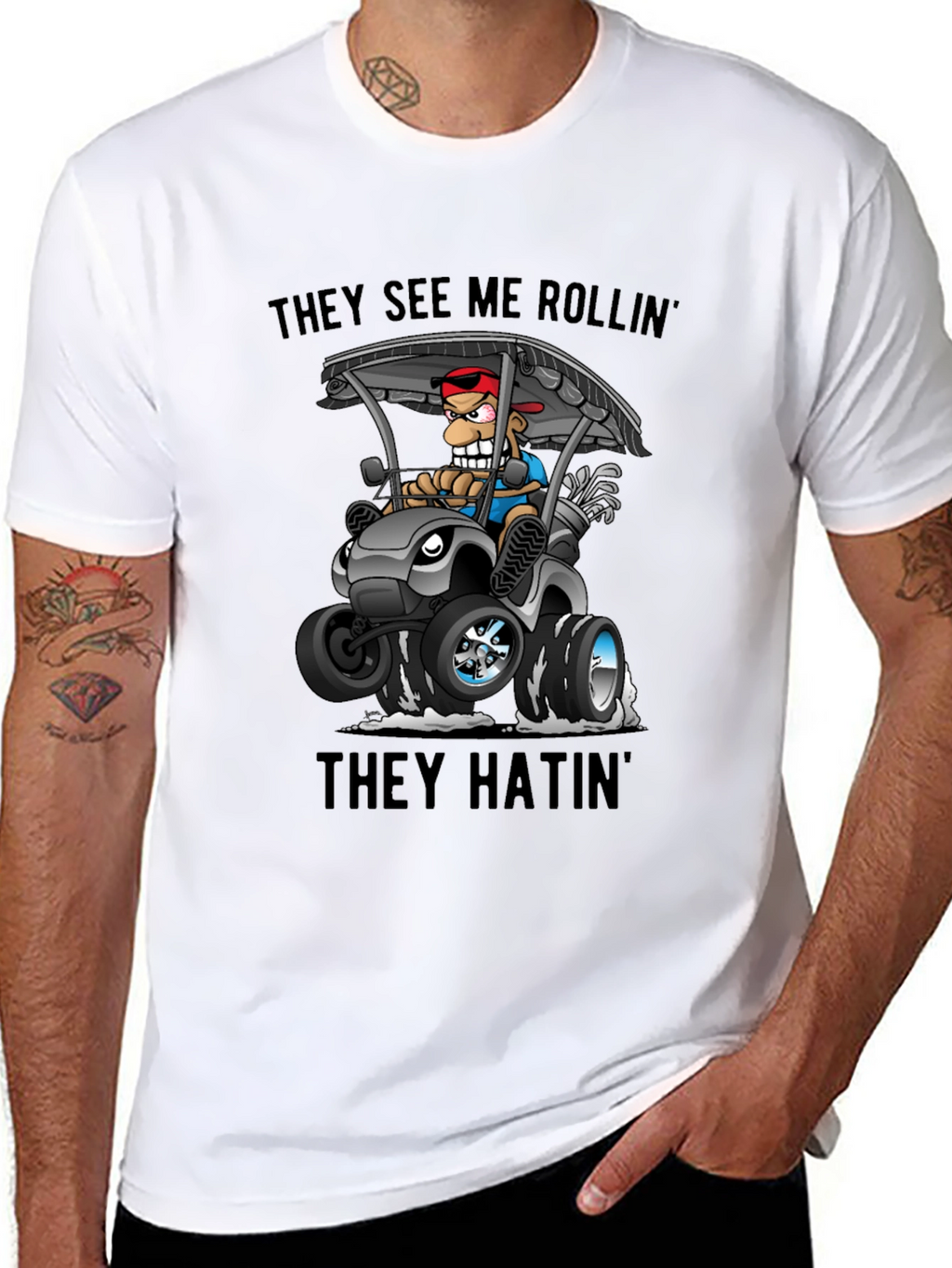 Golf Cart Cartoon Tee: They See Me Rollin