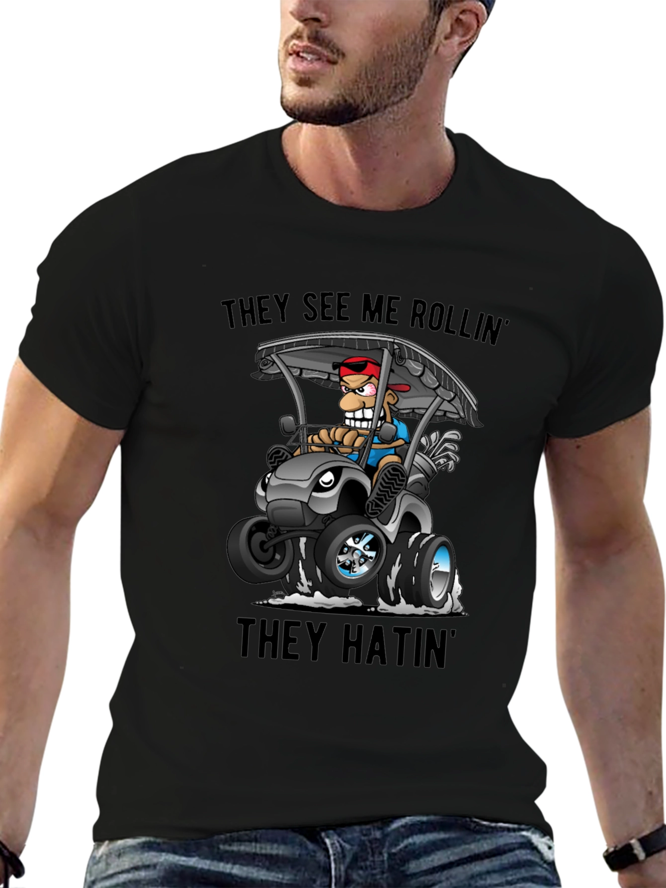 Golf Cart Cartoon Tee: They See Me Rollin
