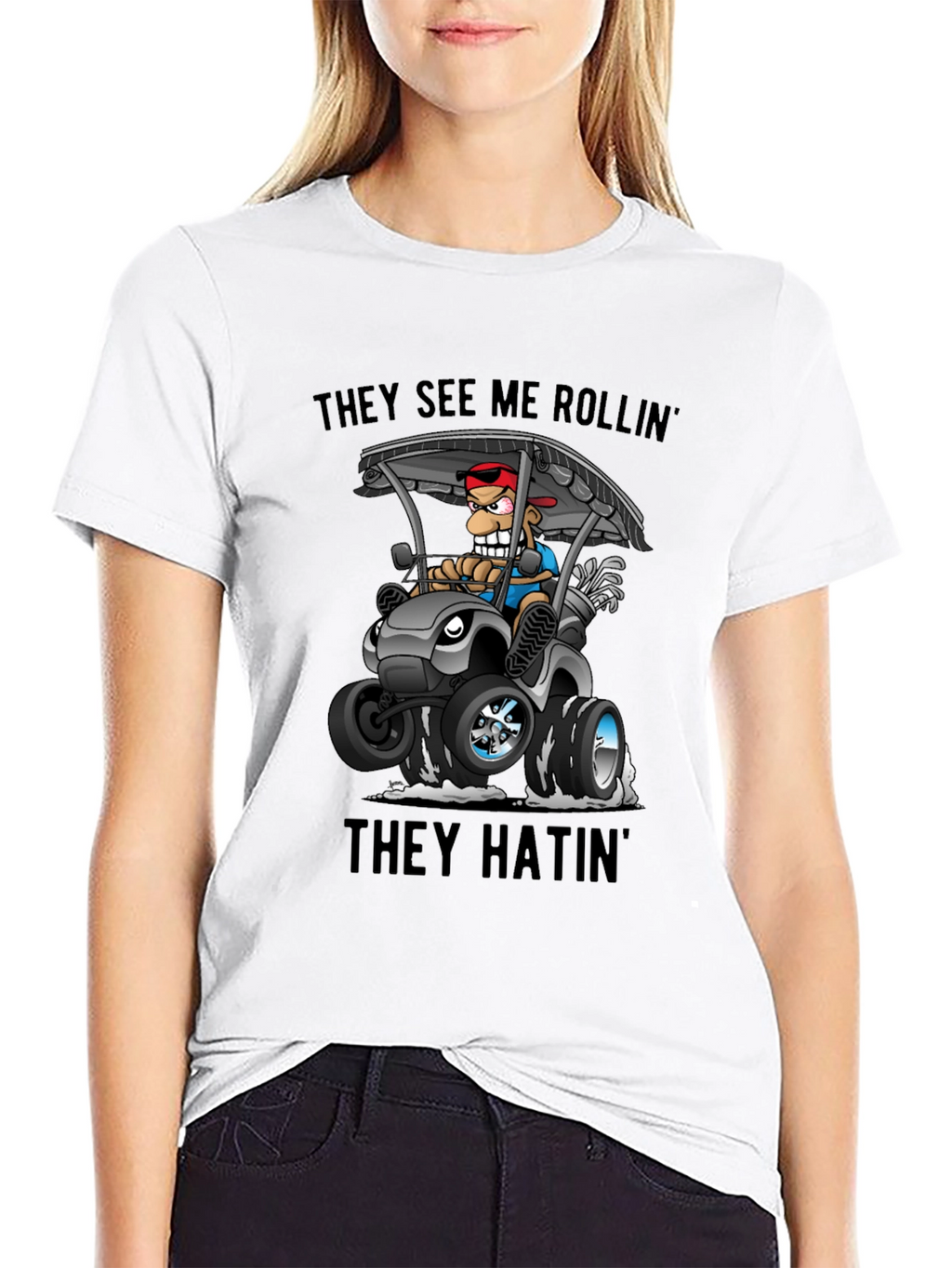 Golf Cart Cartoon Tee: They See Me Rollin