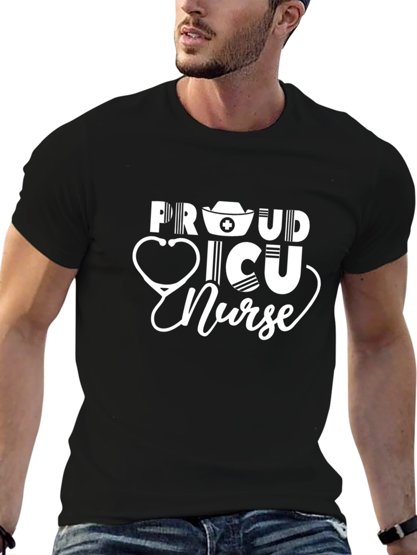 Proud ICU Nurse T-Shirt - Stethoscope & Nurse Hat