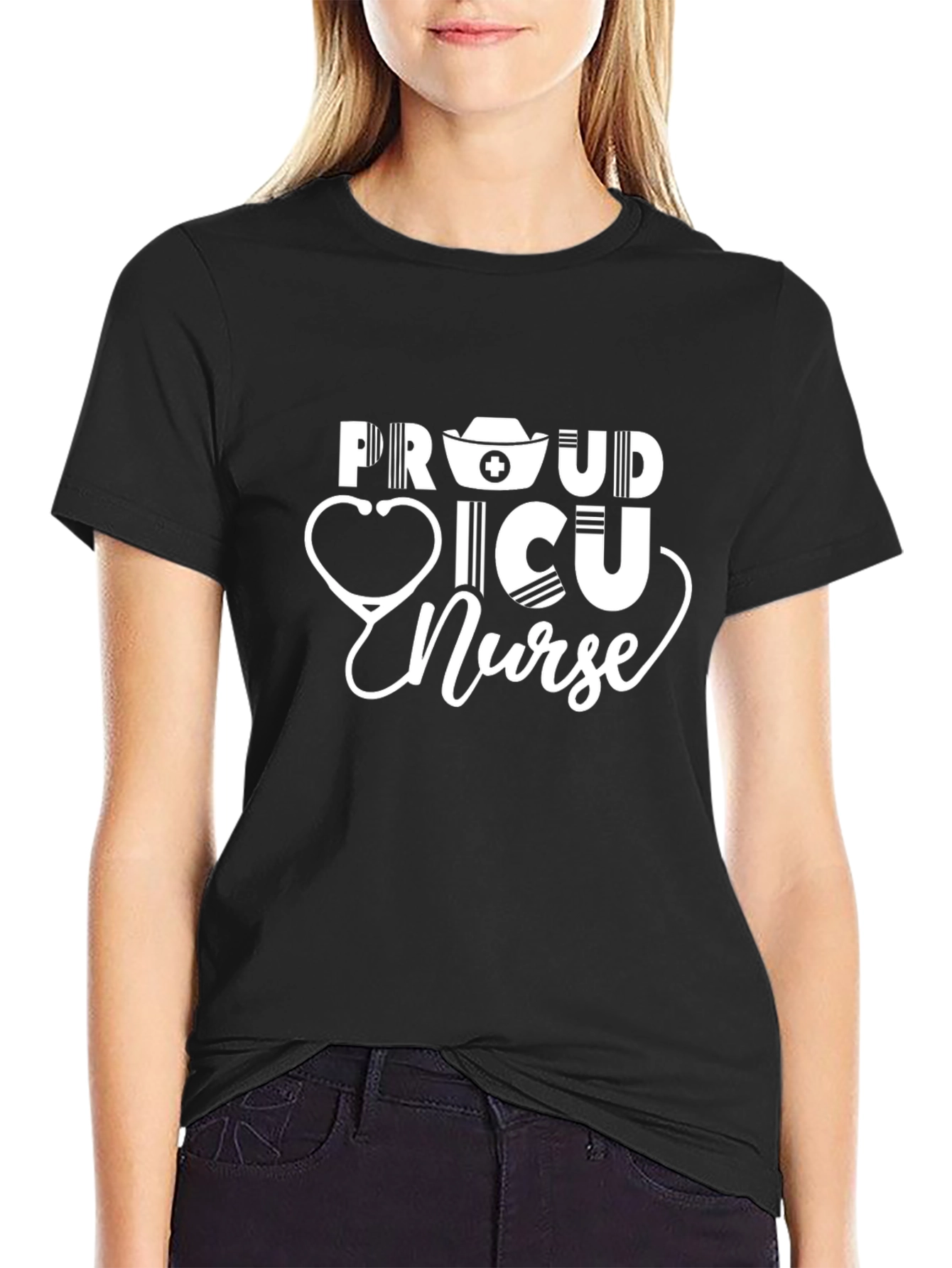 Proud ICU Nurse T-Shirt - Stethoscope & Nurse Hat