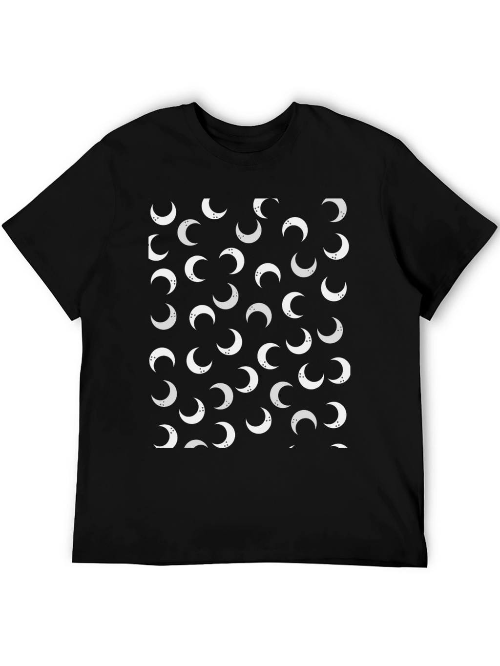 Crescent Moon Pattern Tee - Stylish Black Cotton T-Shirt