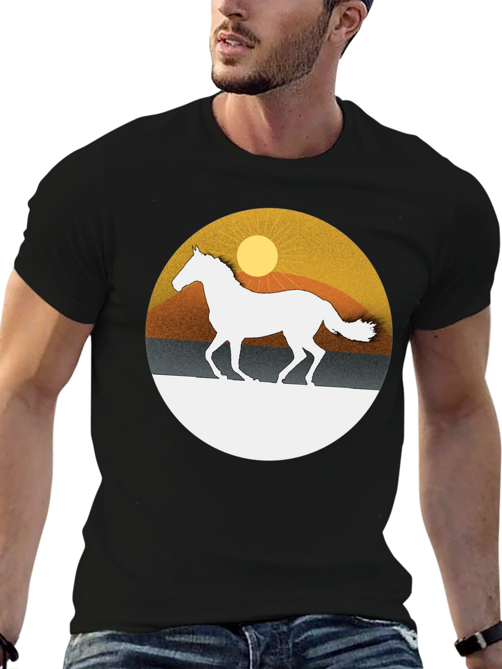 Horse Silhouette Graphic Tee - Sunset Design