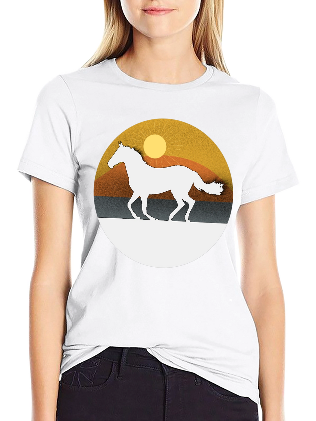 Horse Silhouette Graphic Tee - Sunset Design