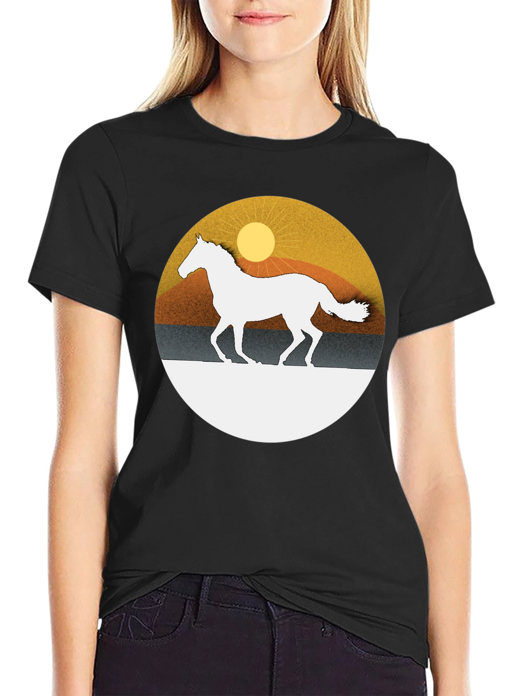 Horse Silhouette Graphic Tee - Sunset Design