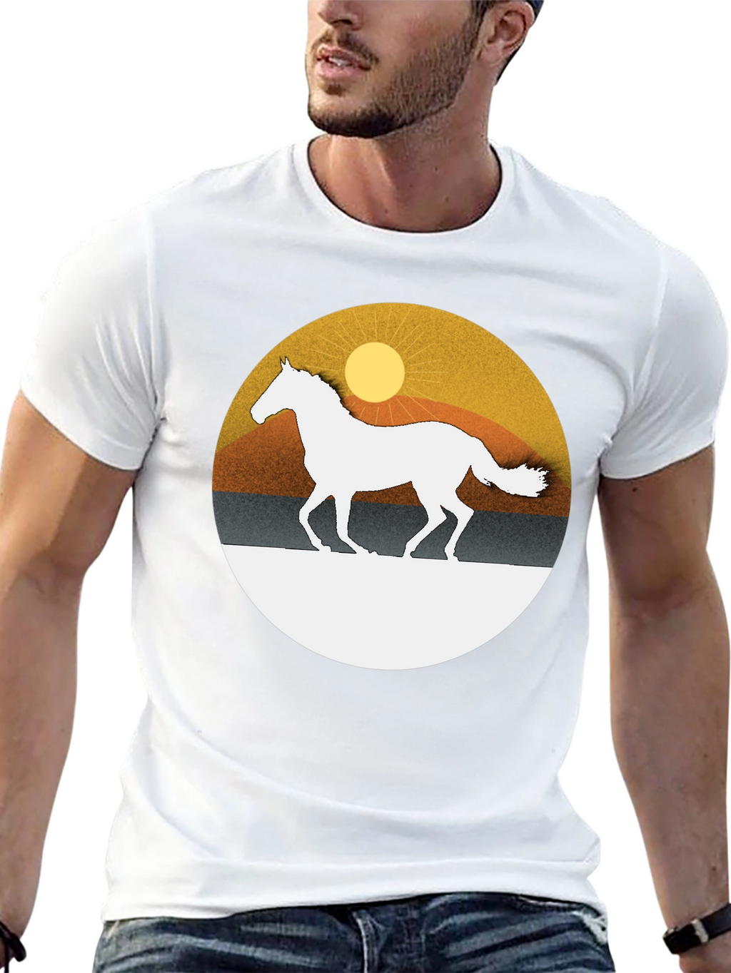 Horse Silhouette Graphic Tee - Sunset Design