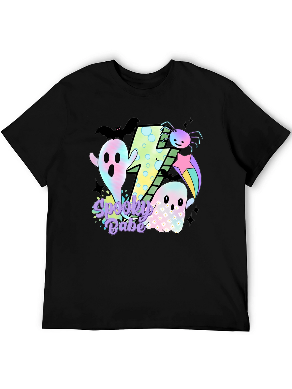Spooky Babe Halloween Graphic Tee - Black Cotton Blend