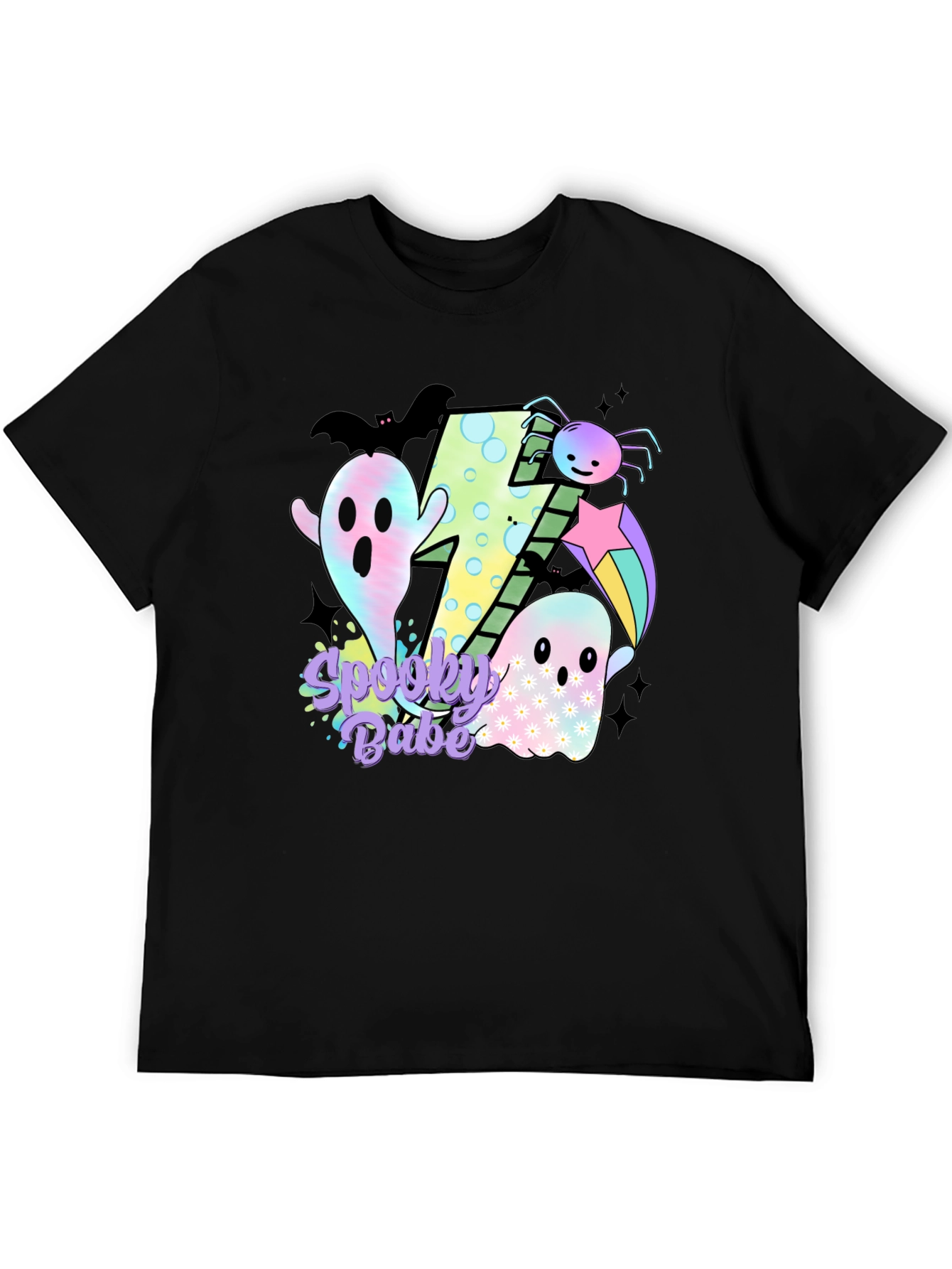 Spooky Babe Halloween Graphic Tee - Black Cotton Blend