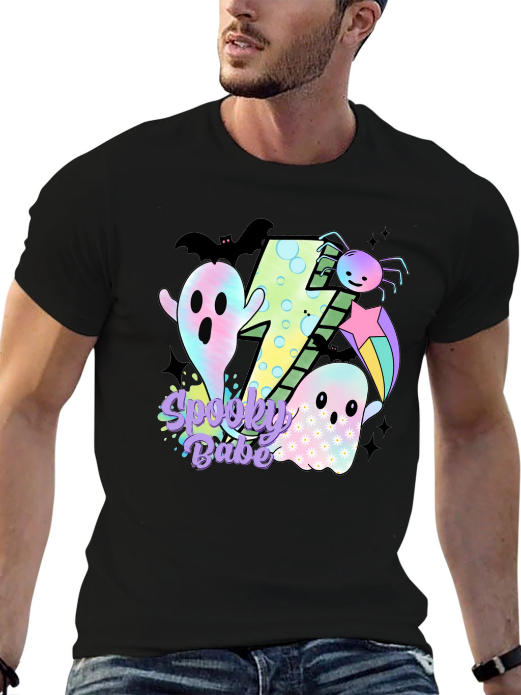 Spooky Babe Halloween Graphic Tee - Black Cotton Blend