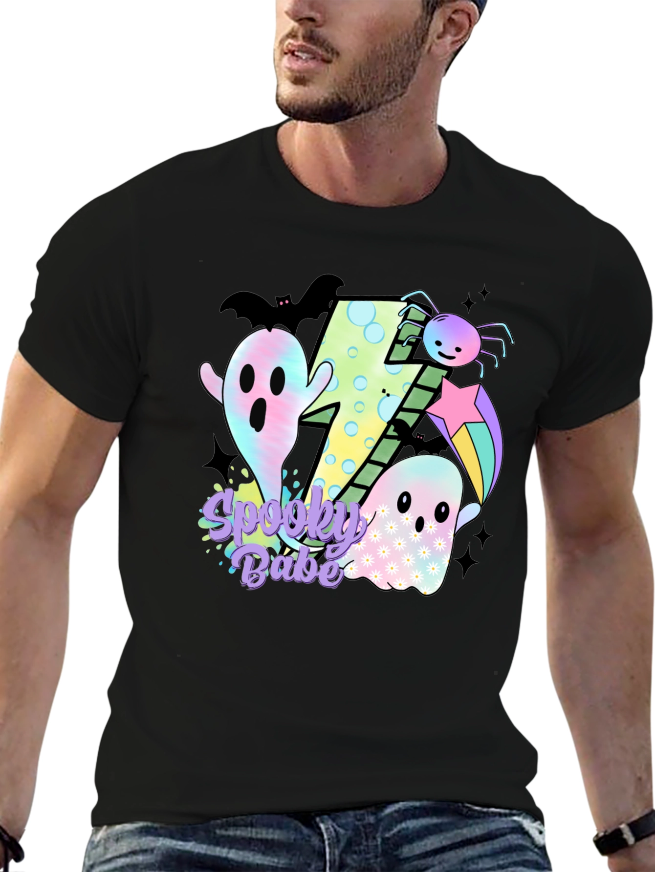 Spooky Babe Halloween Graphic Tee - Black Cotton Blend