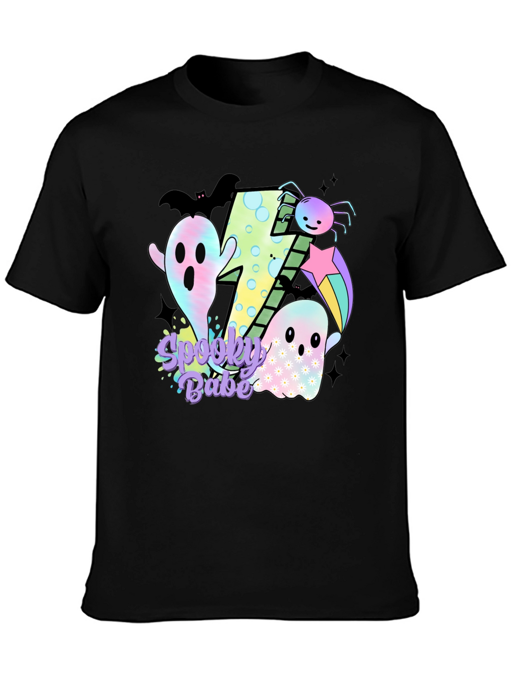 Spooky Babe Halloween Graphic Tee - Black Cotton Blend