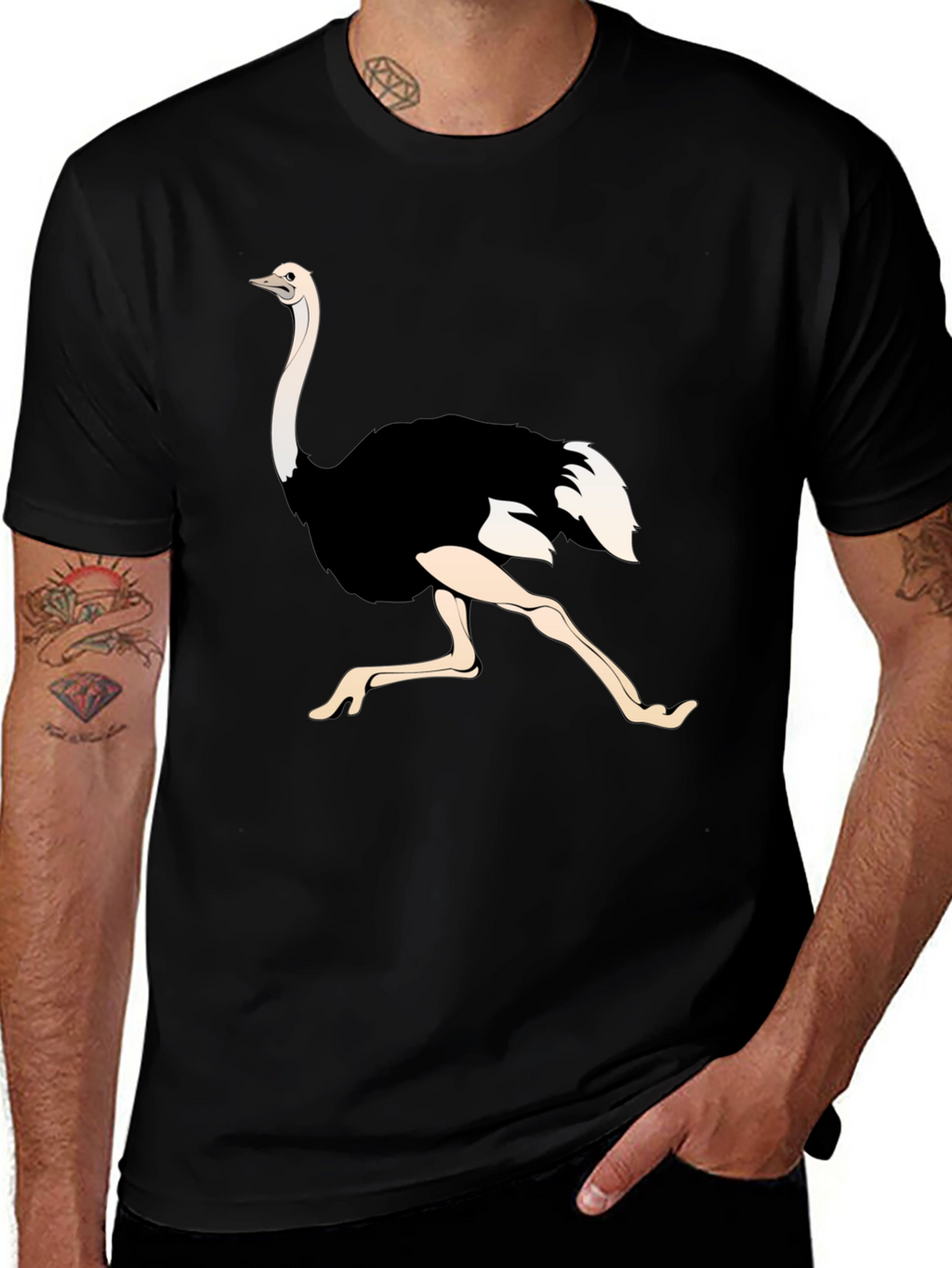 Ostrich Graphic Tee - Black Unisex T-Shirt