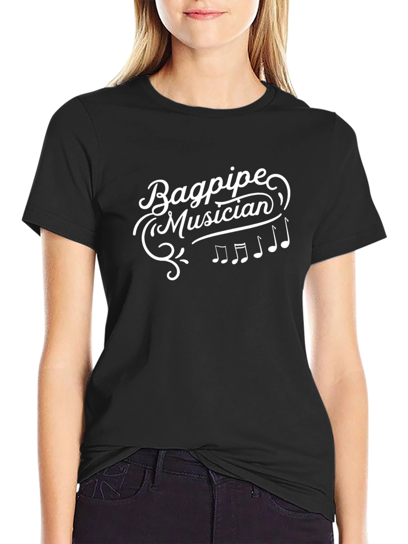 Bagpipe Musician T-Shirt - Black Cotton Tee