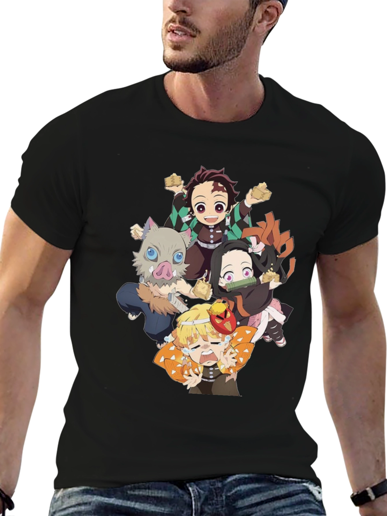 Anime Character Graphic Print Black T-Shirt