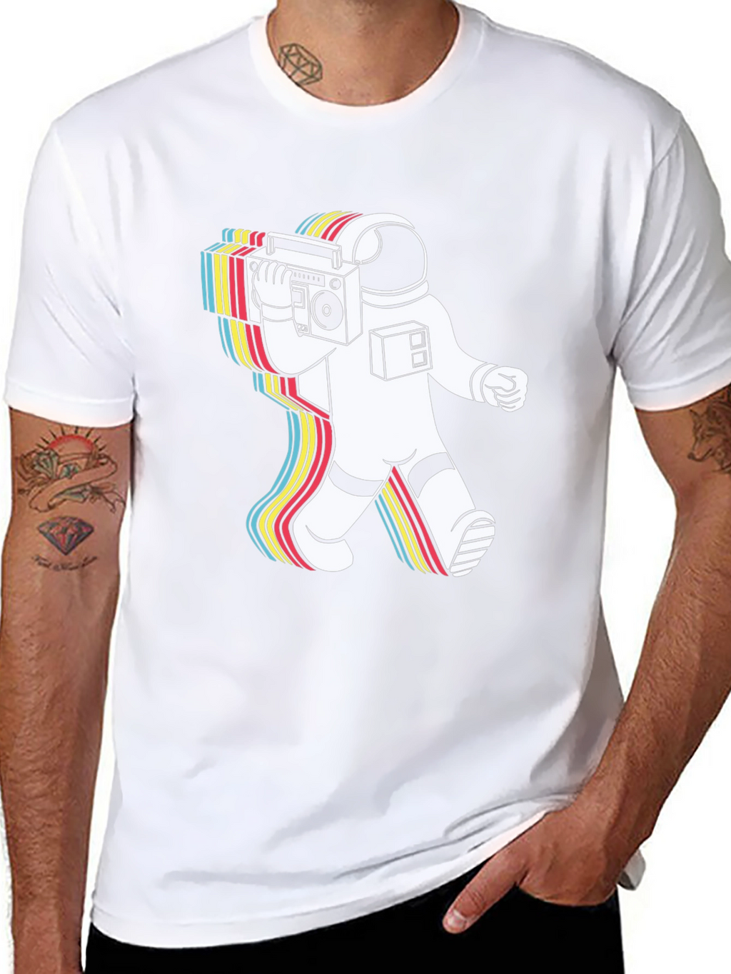 Retro Astronaut Boombox Graphic Tee - Black
