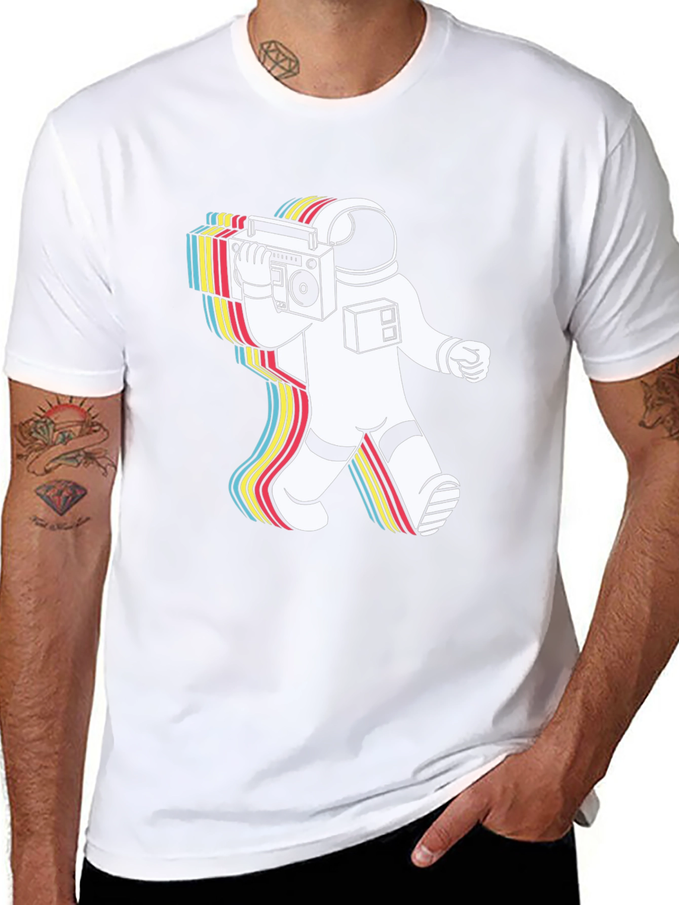 Retro Astronaut Boombox Graphic Tee - Black
