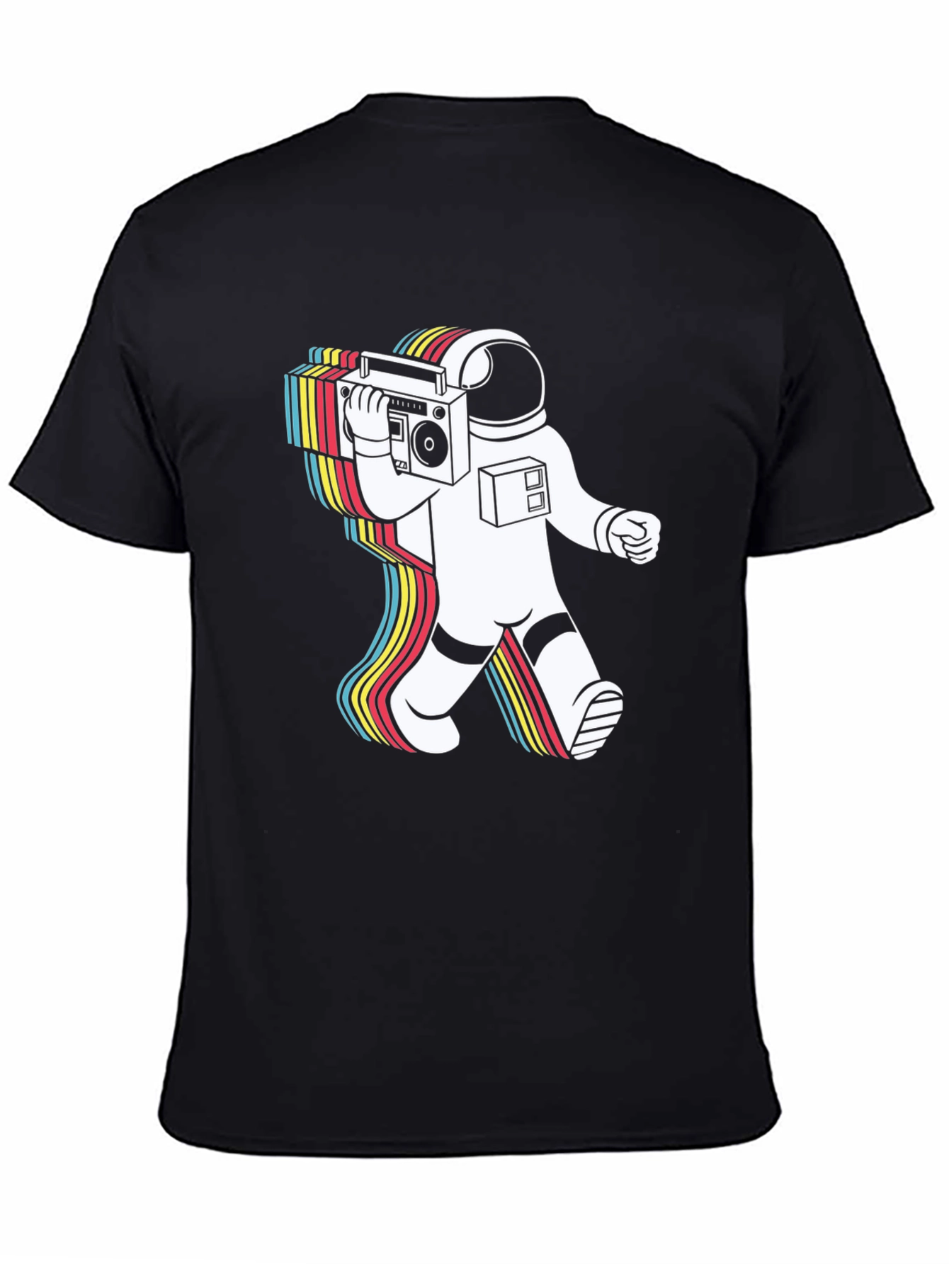 Retro Astronaut Boombox Graphic Tee - Black