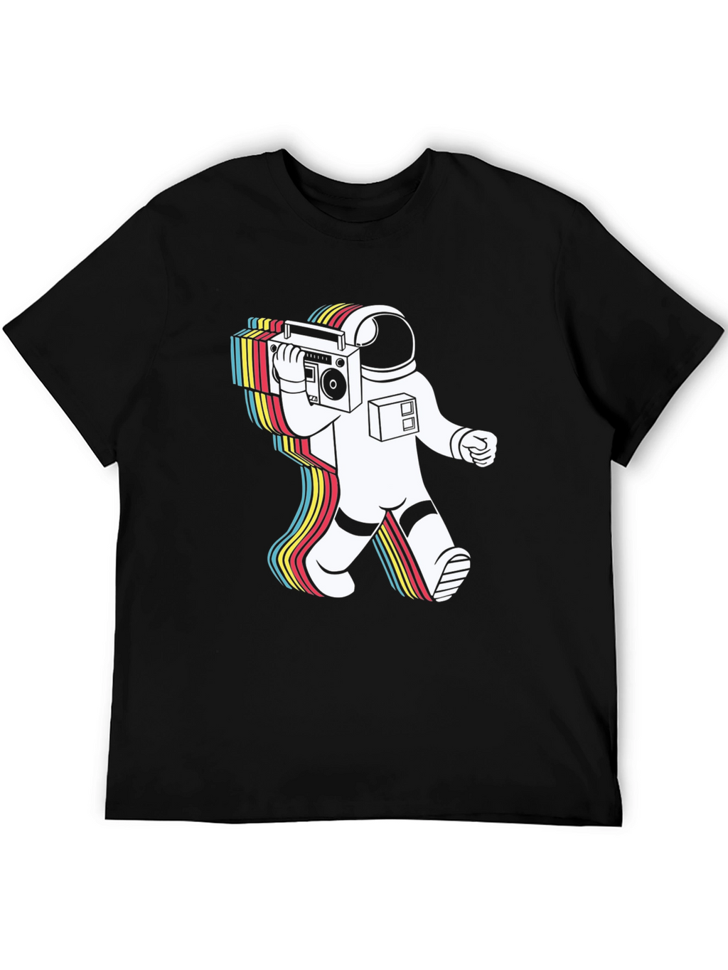 Retro Astronaut Boombox Graphic Tee - Black