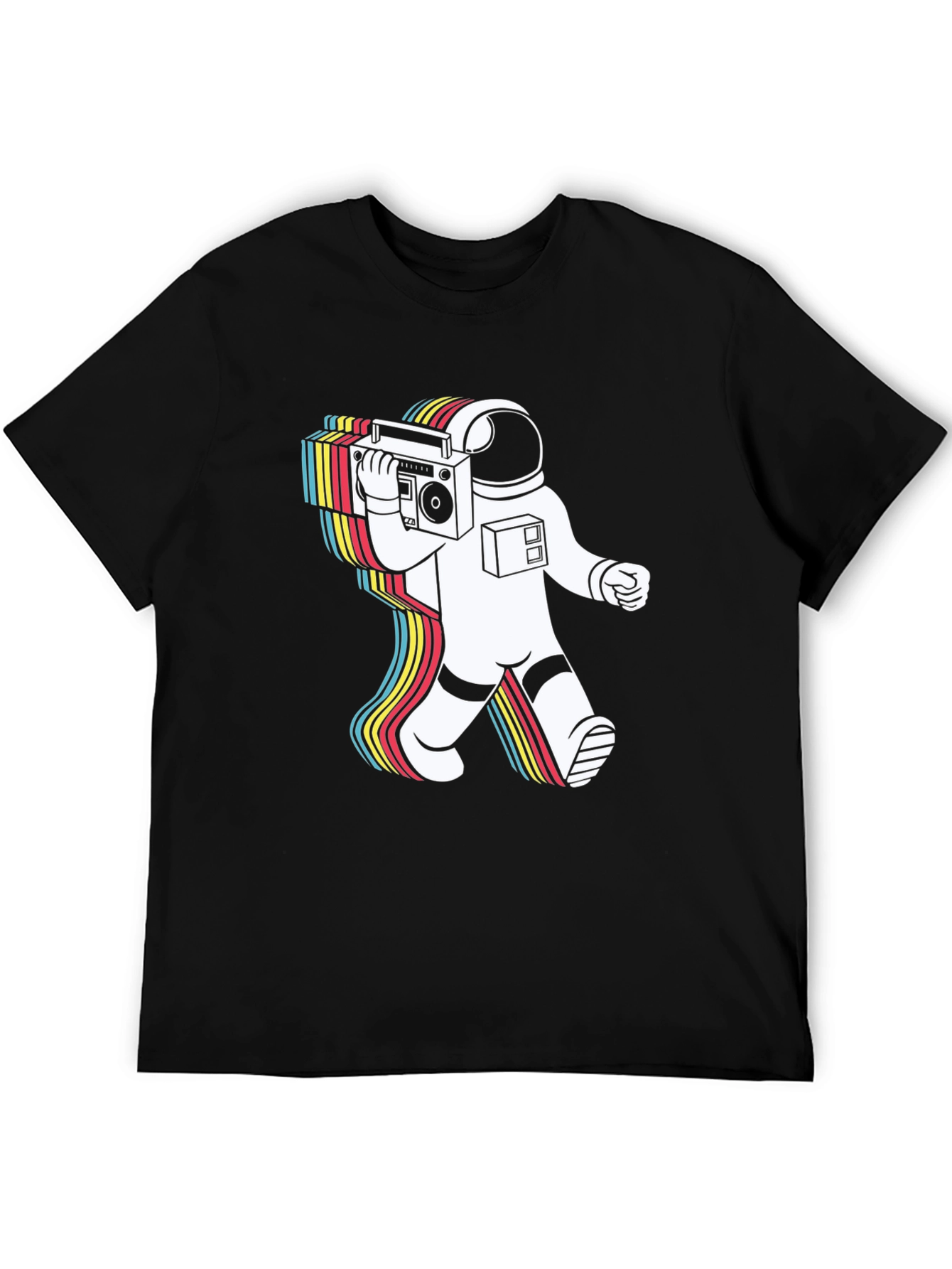 Retro Astronaut Boombox Graphic Tee - Black