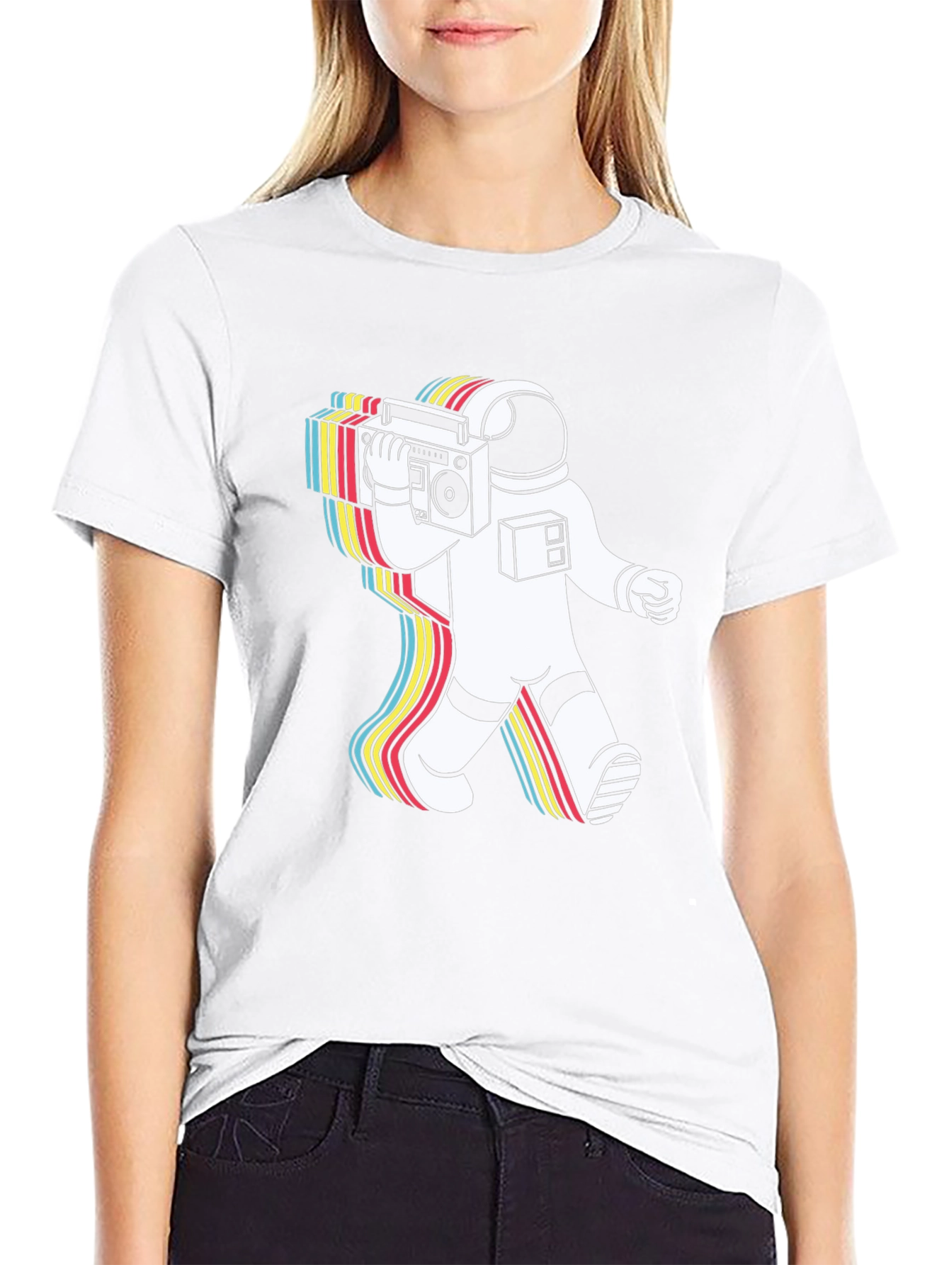 Retro Astronaut Boombox Graphic Tee - Black