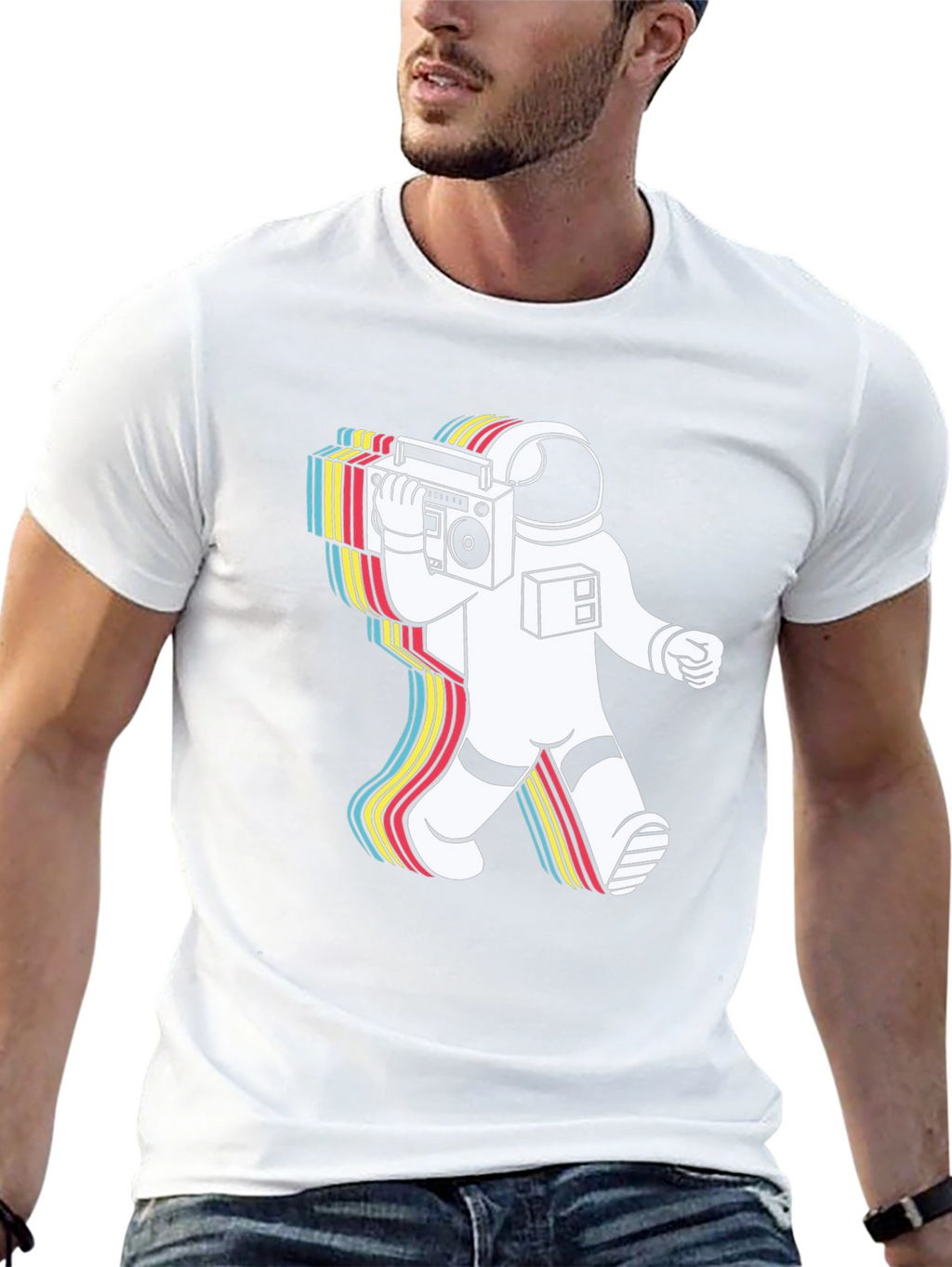 Retro Astronaut Boombox Graphic Tee - Black