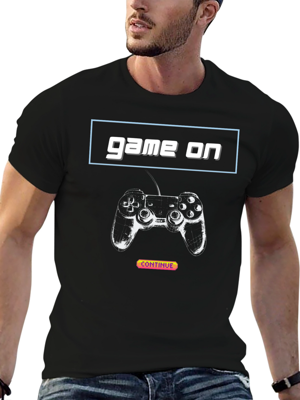 Game On Black Graphic Tee - Gamer T-Shirt