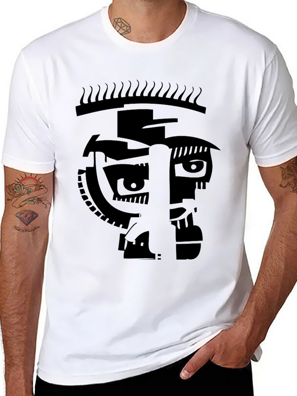 Abstract Face Graphic Black T-Shirt - Modern Art Tee