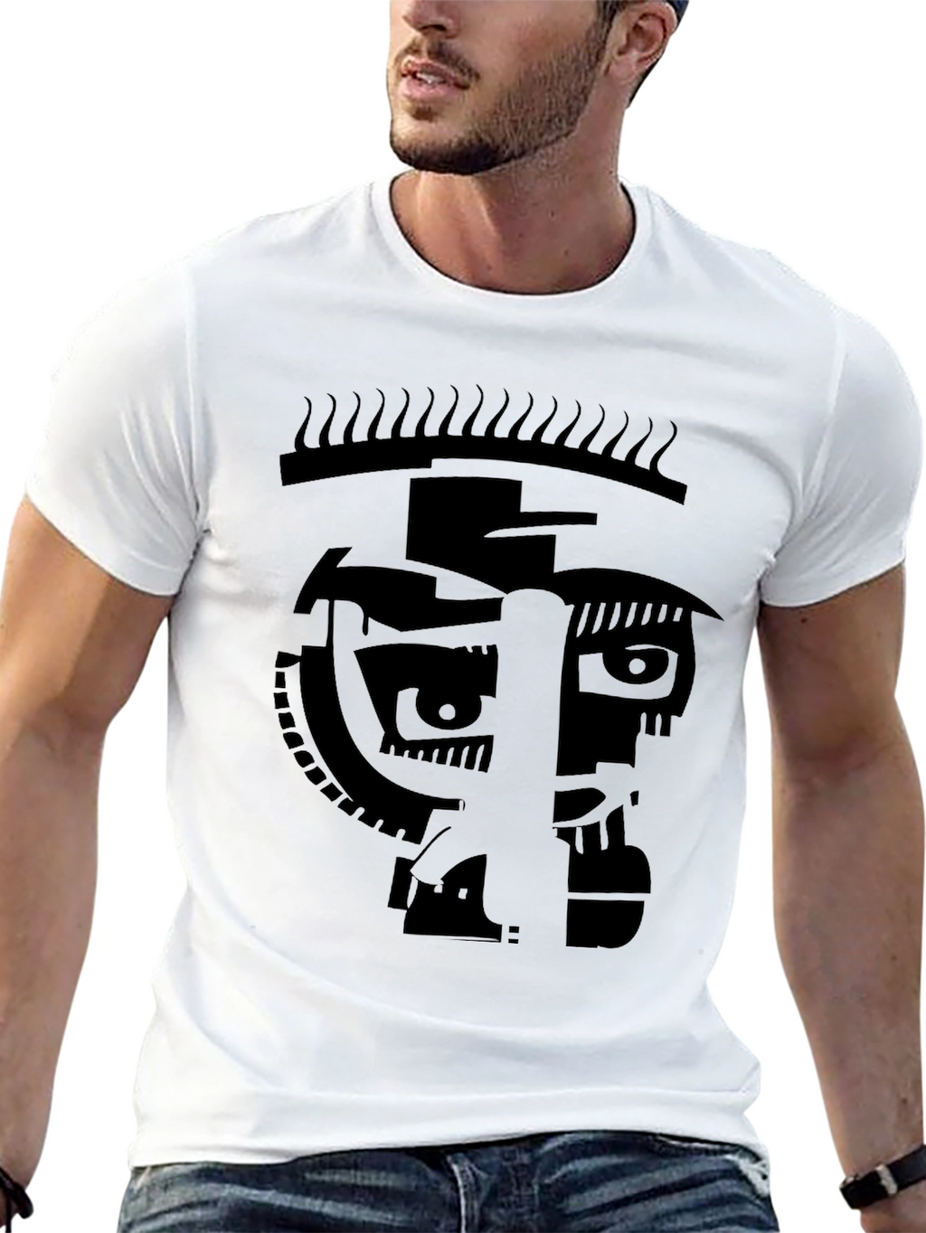 Abstract Face Graphic Black T-Shirt - Modern Art Tee