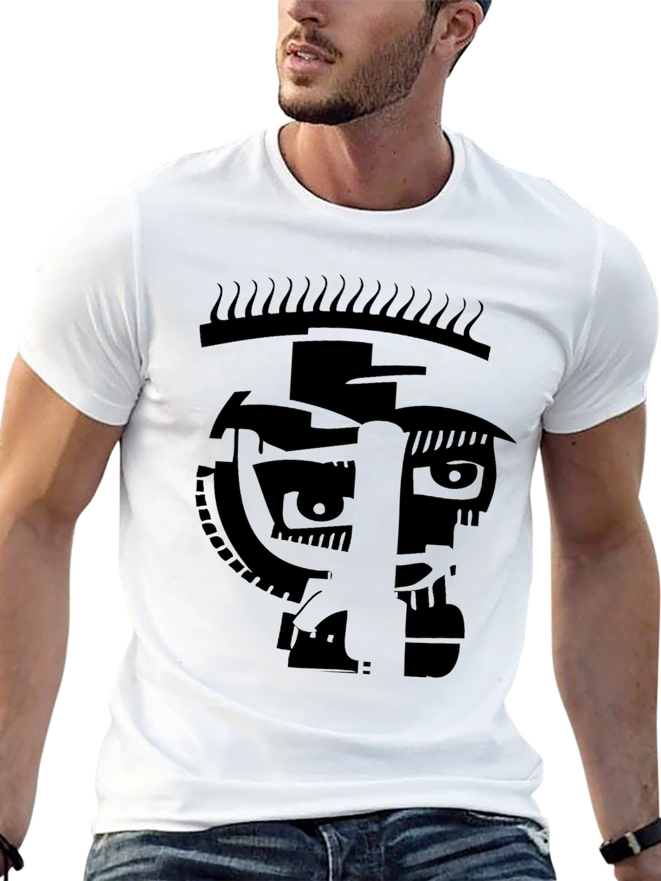 Abstract Face Graphic Black T-Shirt - Modern Art Tee