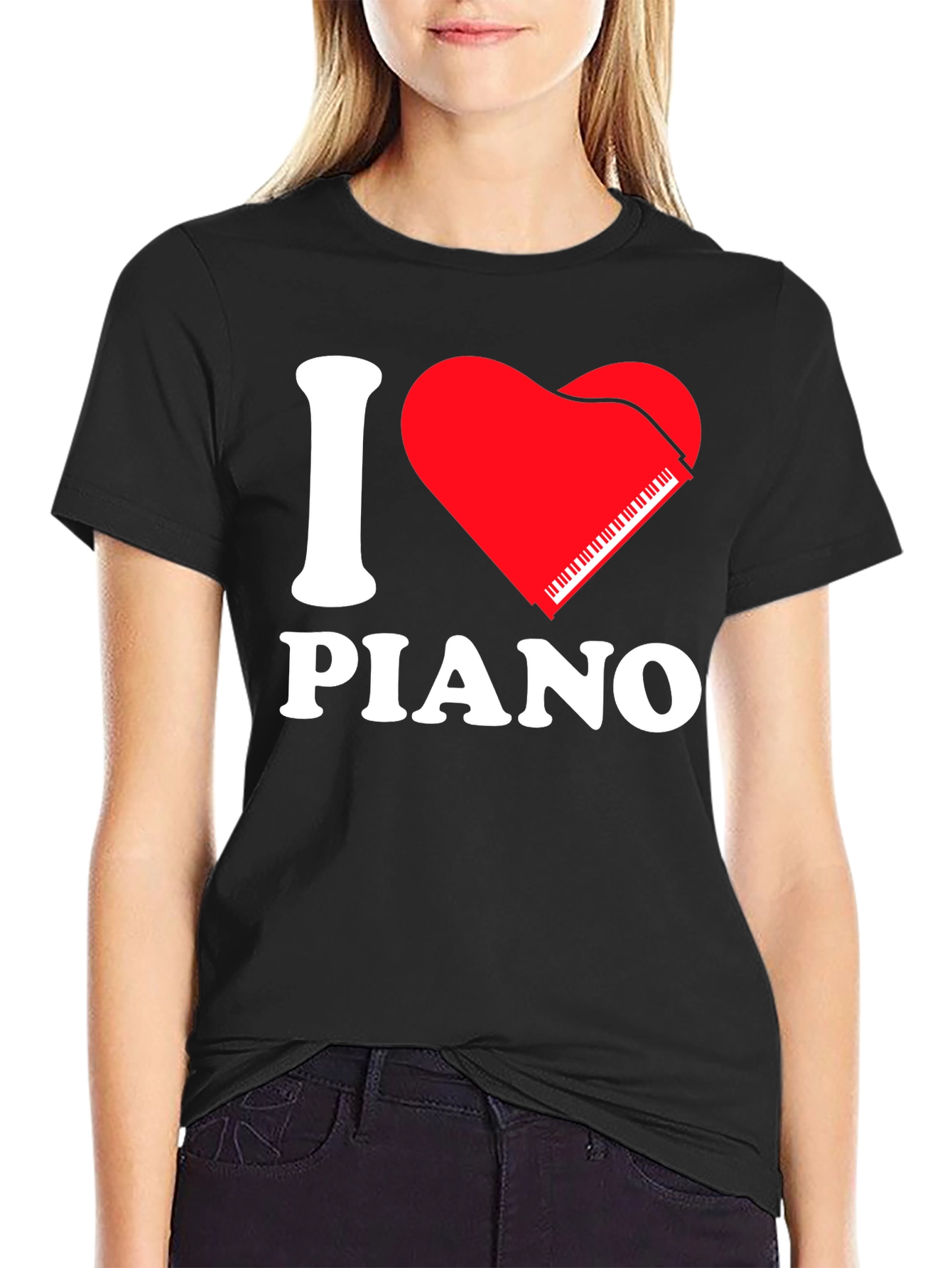 I Love Piano Black T-Shirt - Music Lover Tee