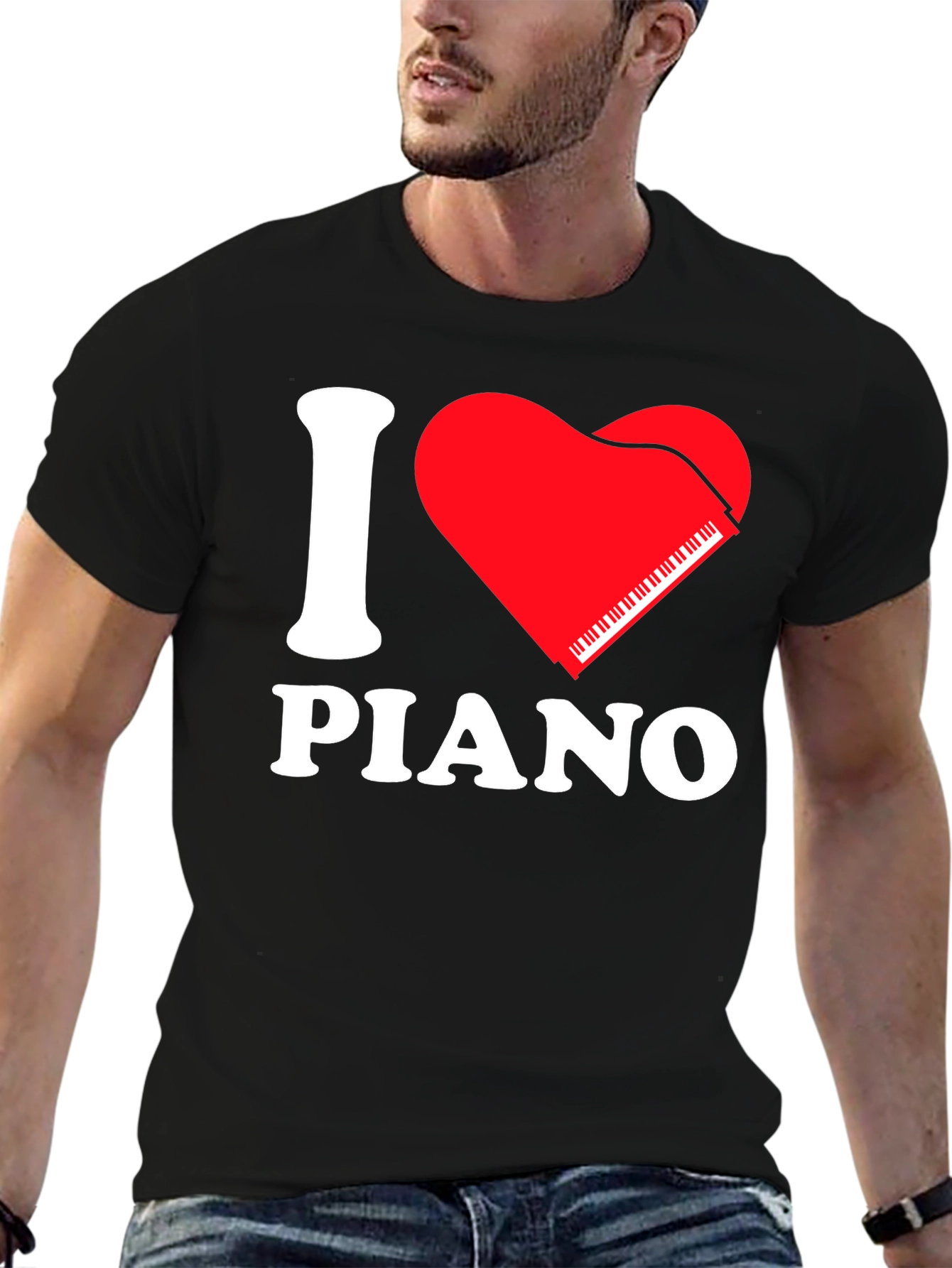 I Love Piano Black T-Shirt - Music Lover Tee
