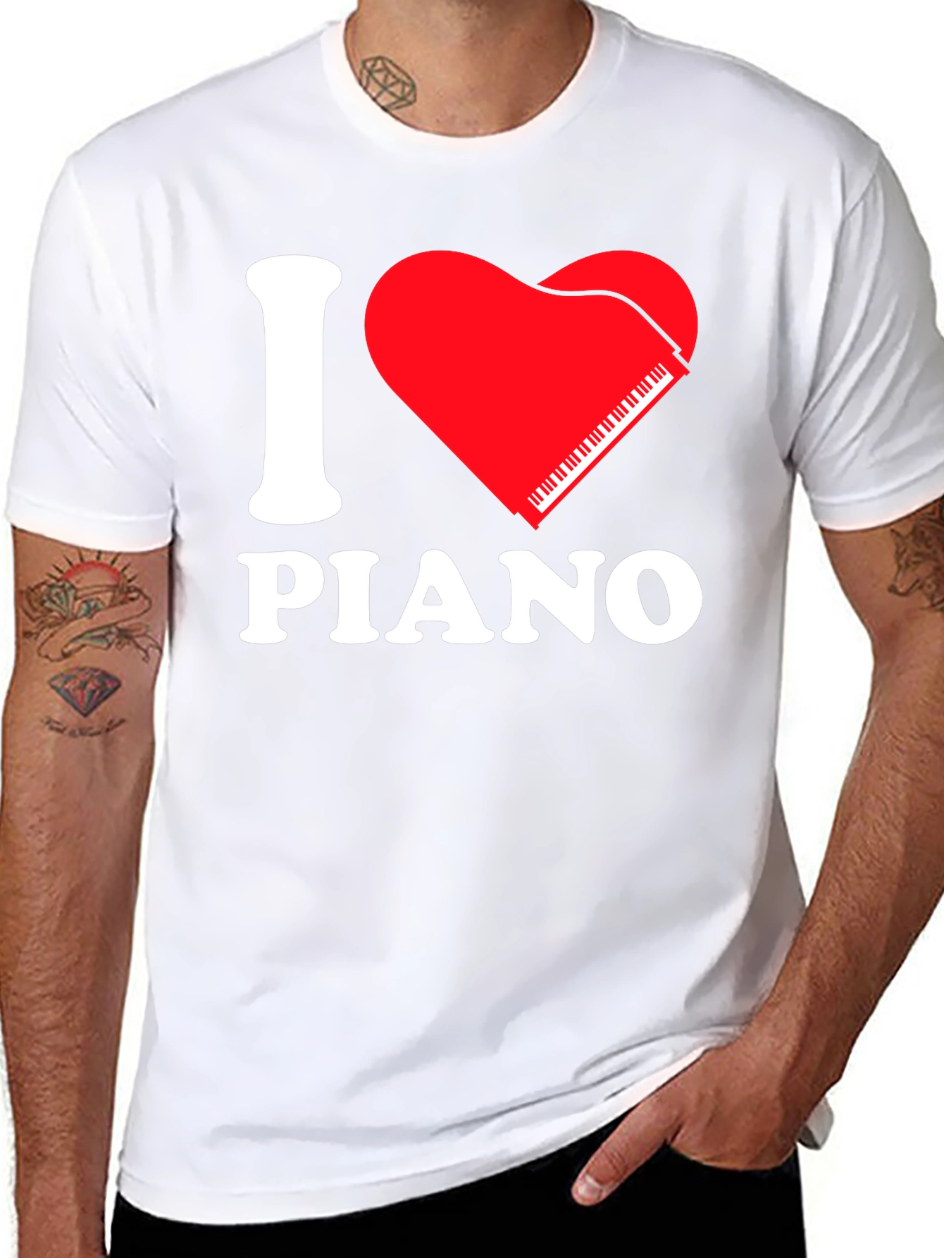 I Love Piano Black T-Shirt - Music Lover Tee
