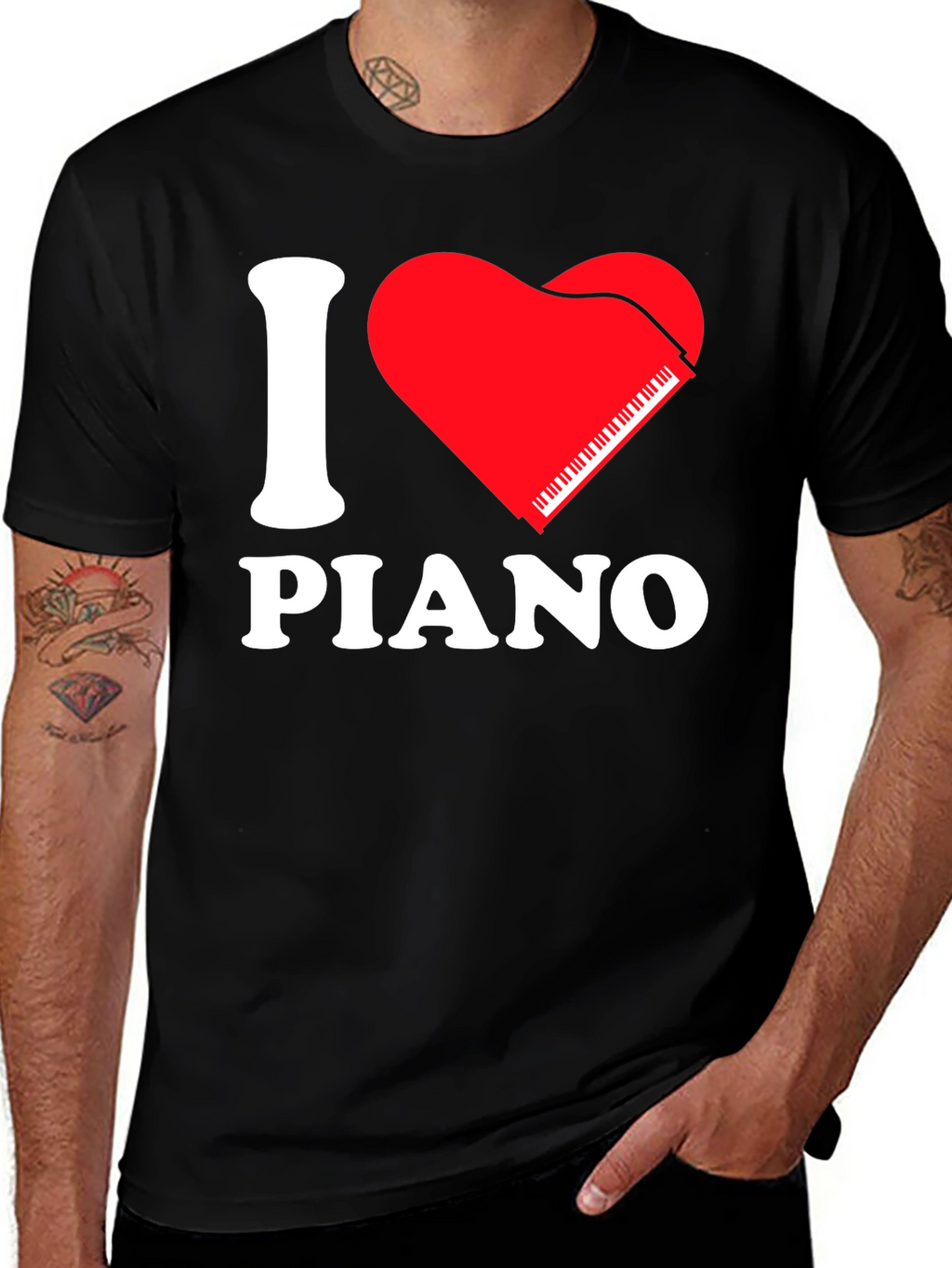I Love Piano Black T-Shirt - Music Lover Tee