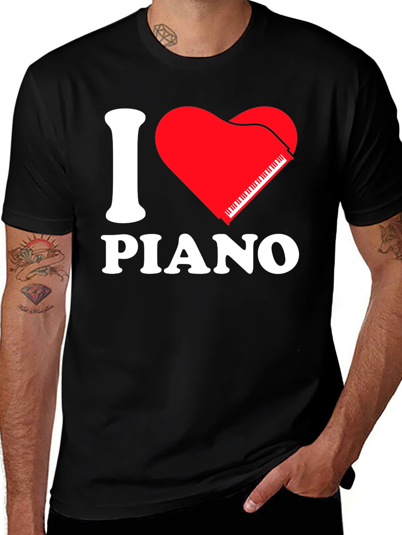 I Love Piano Black T-Shirt - Music Lover Tee